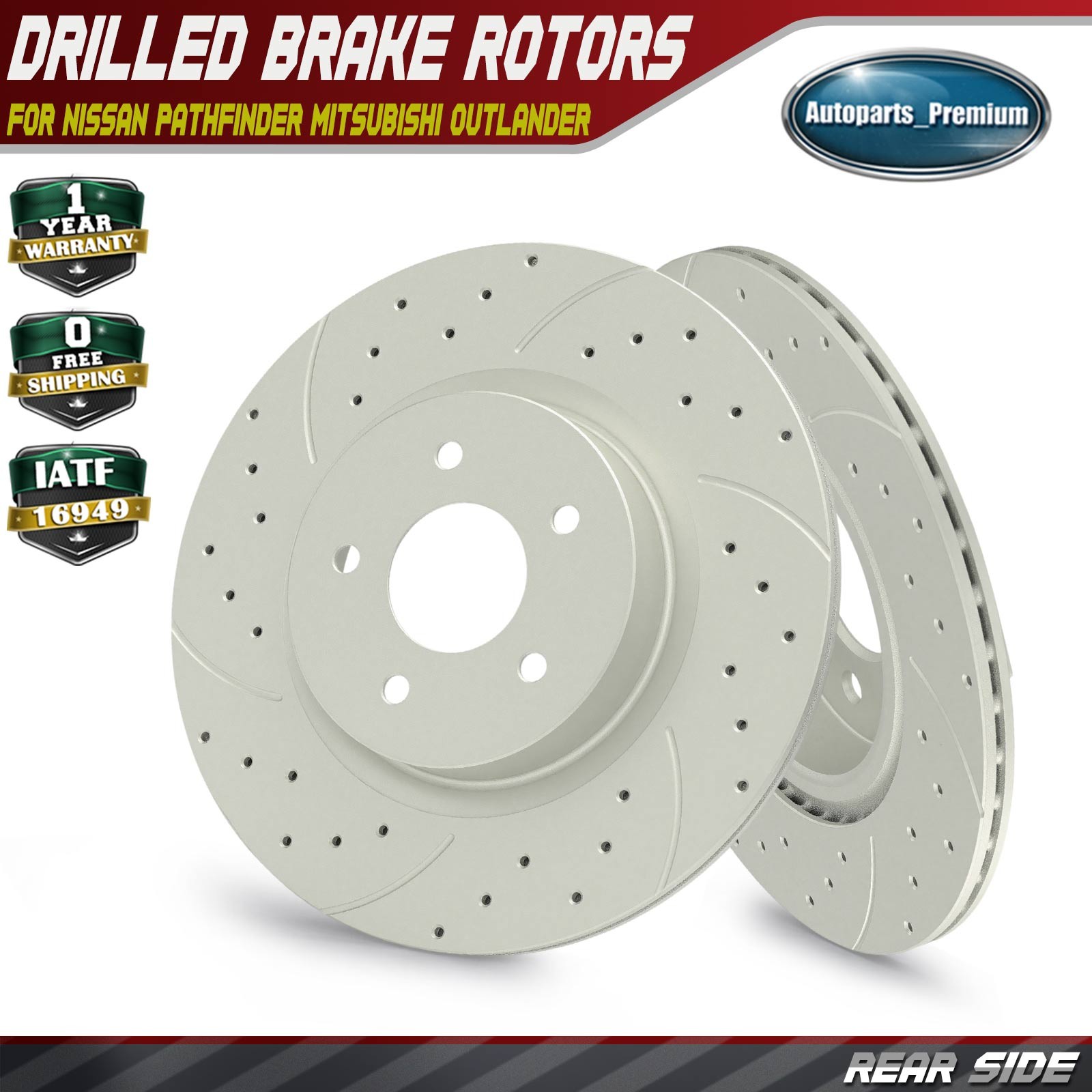 2x 304.5mm Rear Drilled Brake Rotors for Nissan Pathfinder 2022 2023 Mitsubishi