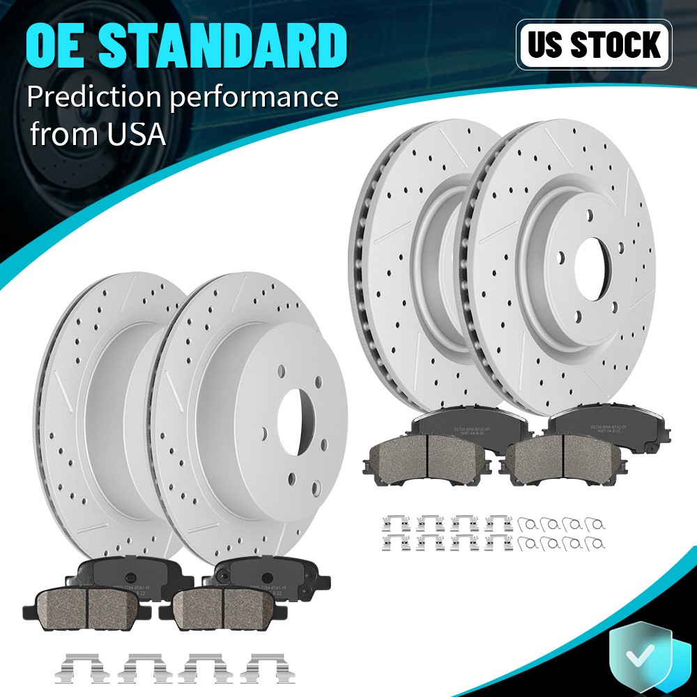 Front Rear Drilled Disc Rotors Ceramic Brake Pads For Infiniti Q50 Q60 2017-2022