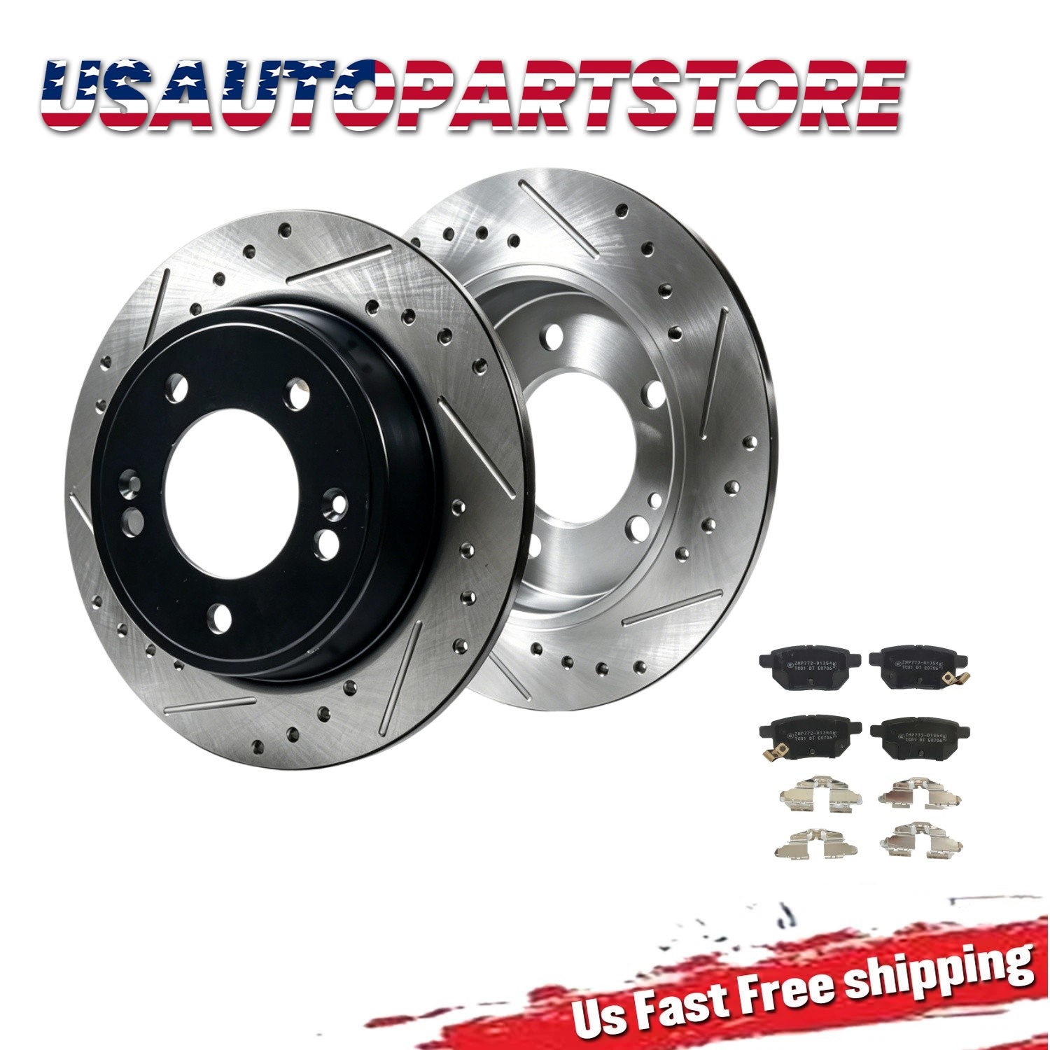 10.20in Rear Drilled Slotted Disc Rotors Brake Pads Kit fits 2019 Toyota Corolla