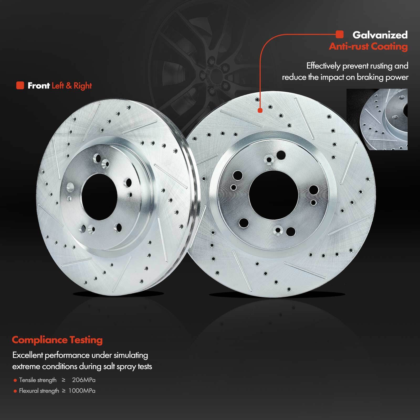 Front Drilled Rotor & Ceramic Brake Pads for Mitsubishi Dodge Caliber Chrysler