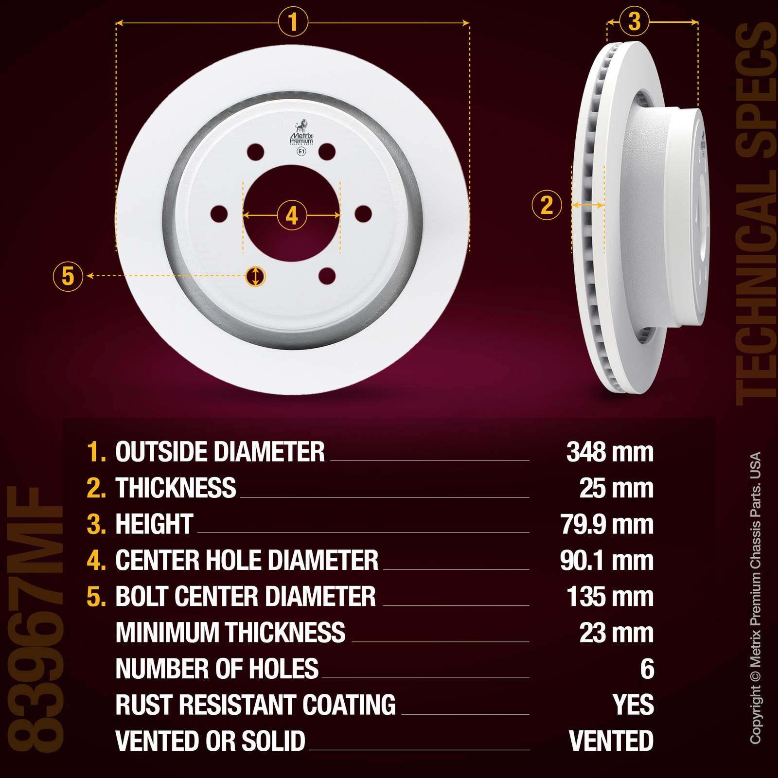 Rear Disc Brake Rotor for 12-14 Ford F-150 15-20 F-150 13.7 inch (348 mm)