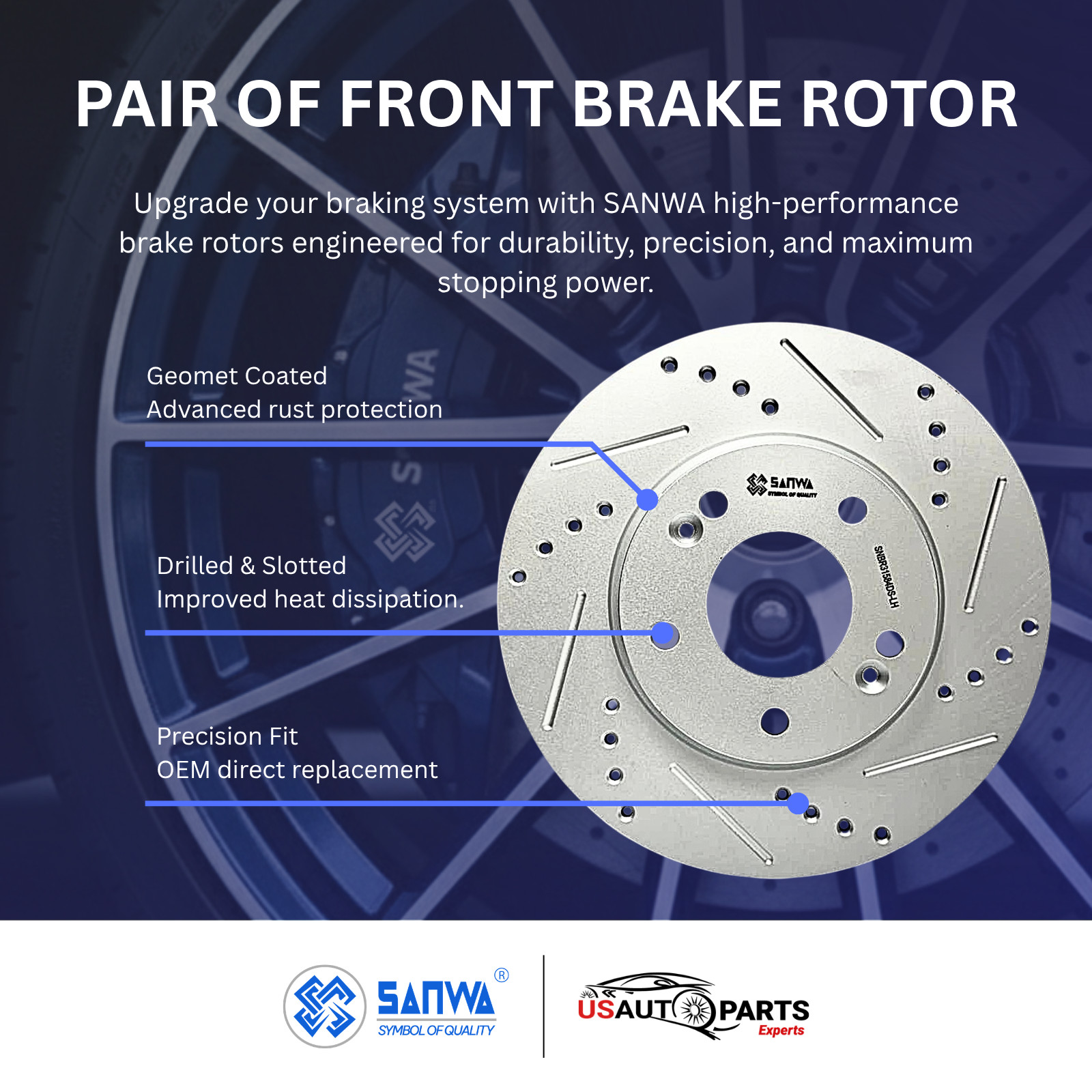 PAIR OF FRONT BRAKE ROTOR VENTED & GEOMET COATED D&S 280mm FOR KIA ELANTRA 11-23