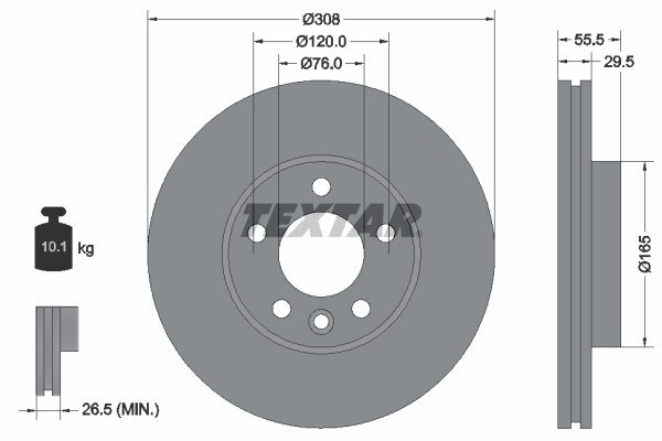 Textar 92279505 Brake Disc for VW