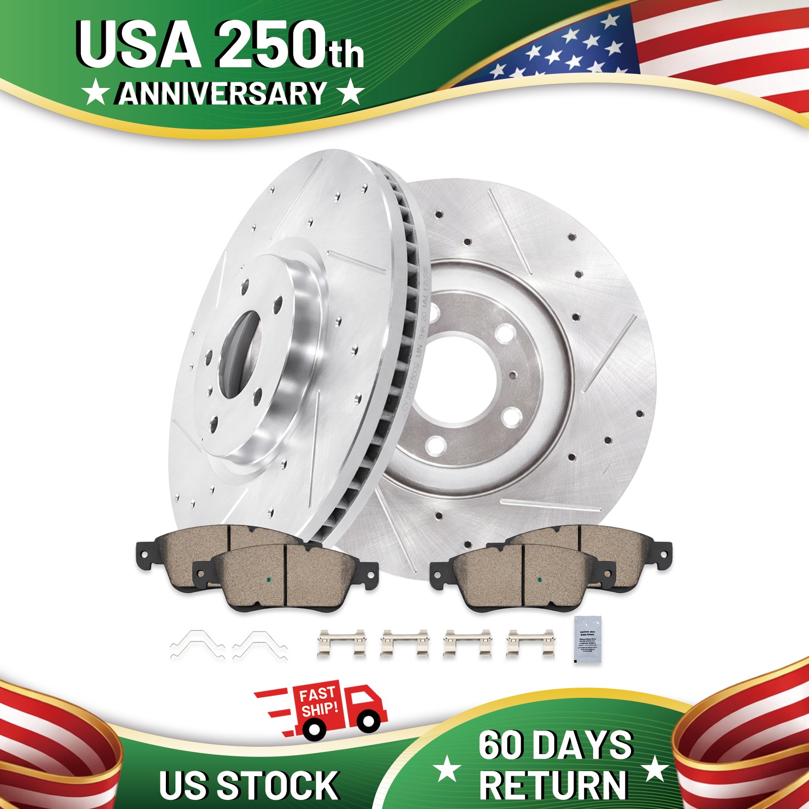 12.99 inch (330mm) Front Drilled Rotors and Brake Pads for INFINITI G37 G35 Q60
