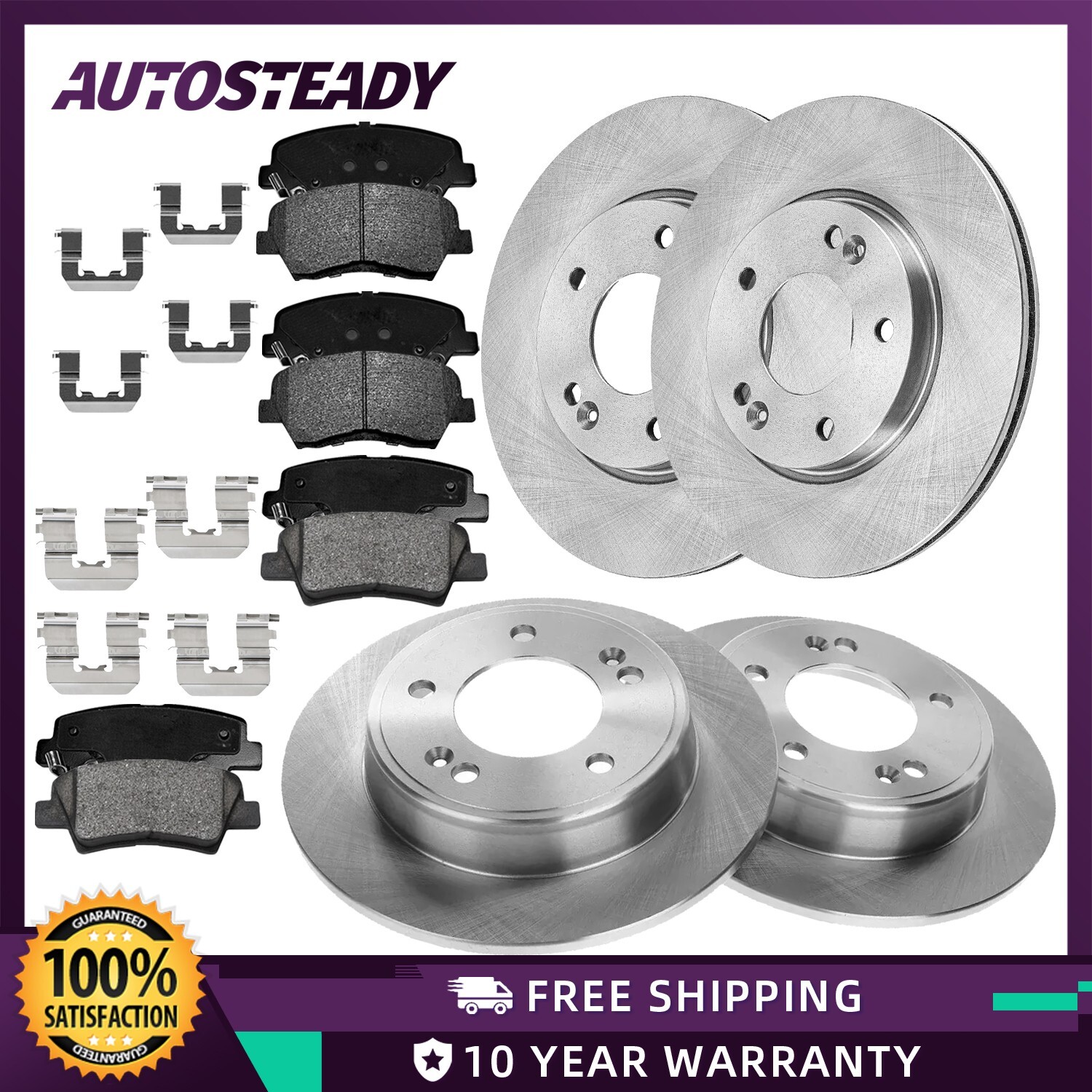Front & Rear Brake Rotor Ceramic Pads Kit for Hyundai Elantra Coupe Kia Forte5