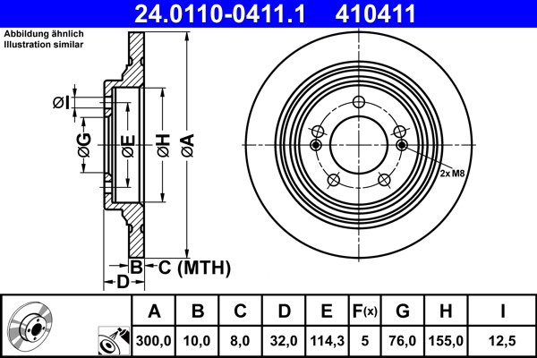 ATE 24.0110-0411.1 Brake Disc for Hyundai, Kia