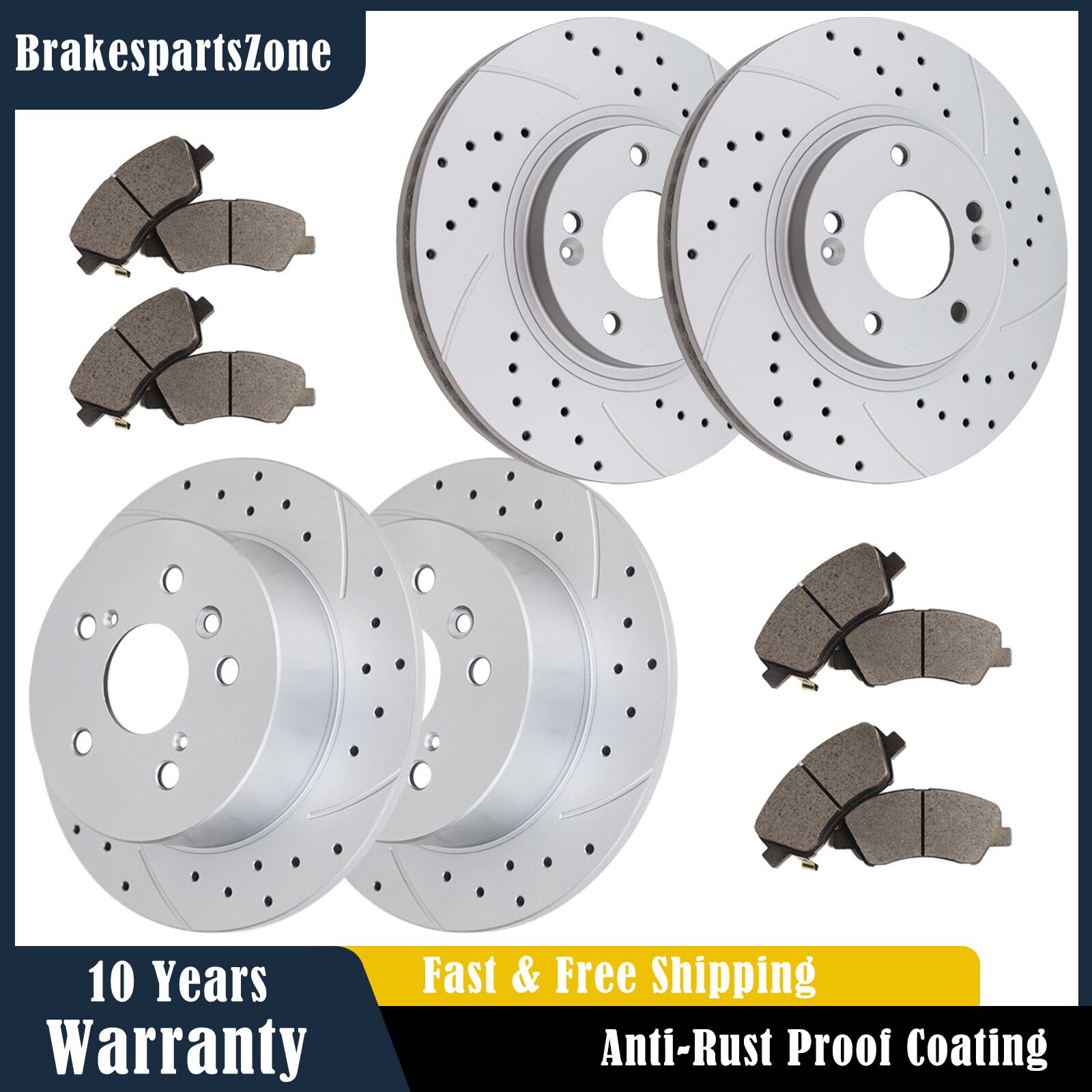 300mm Front 284mm Rear Brake Rotors Pads fit for Hyundai Sonata Optima Slotted
