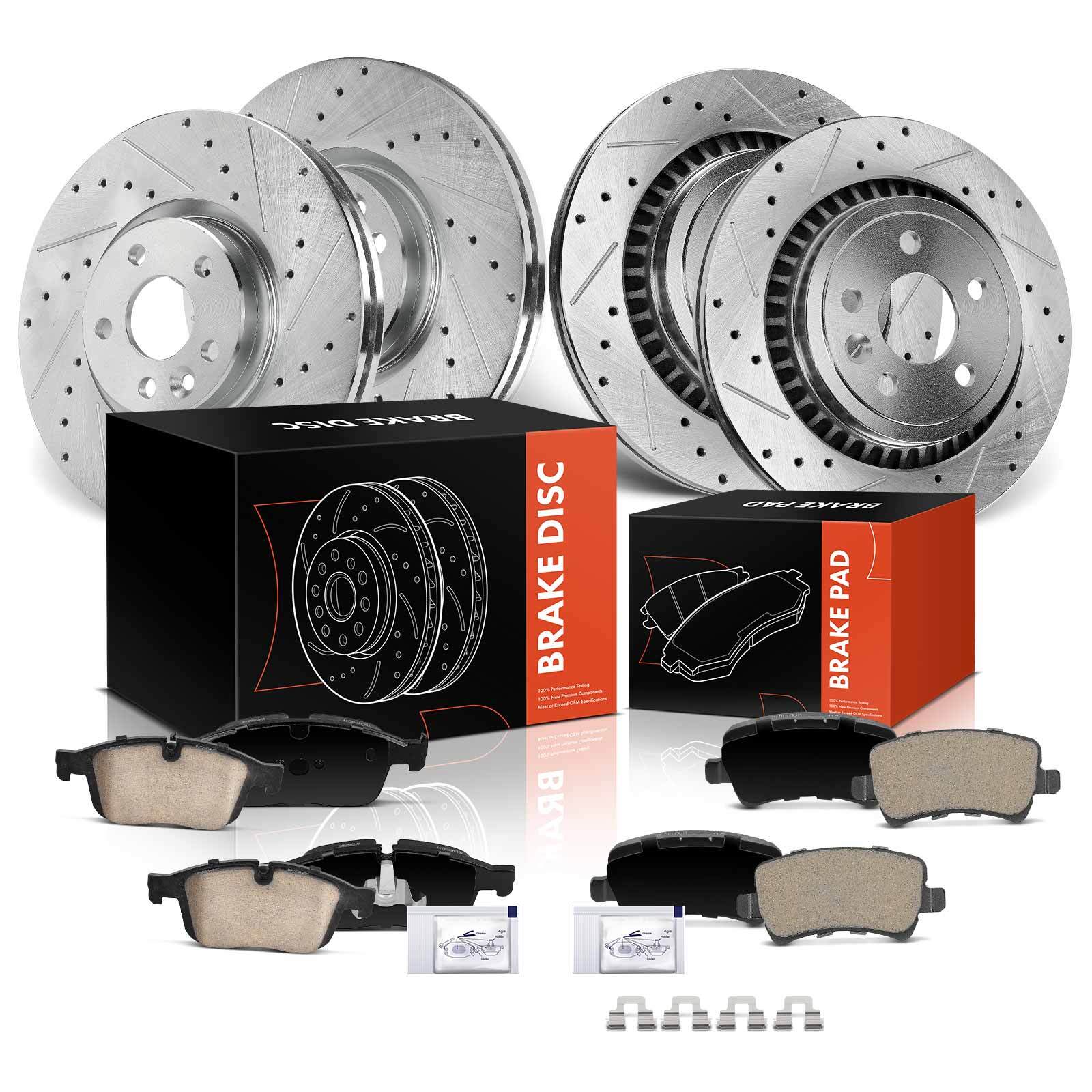 12x New Front & Rear Left & Right Drilled Rotor & Brake Pad for Volvo XC60 16-17