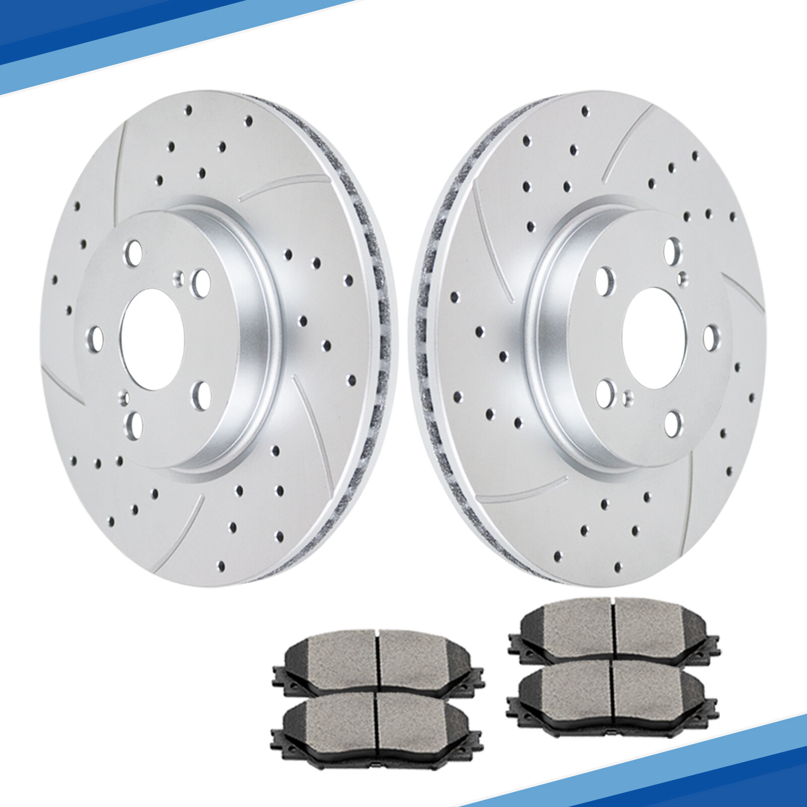 Front Drilled Rotors Ceramic Brake Pads for 2009-2019 Toyota Corolla Matrix Vibe
