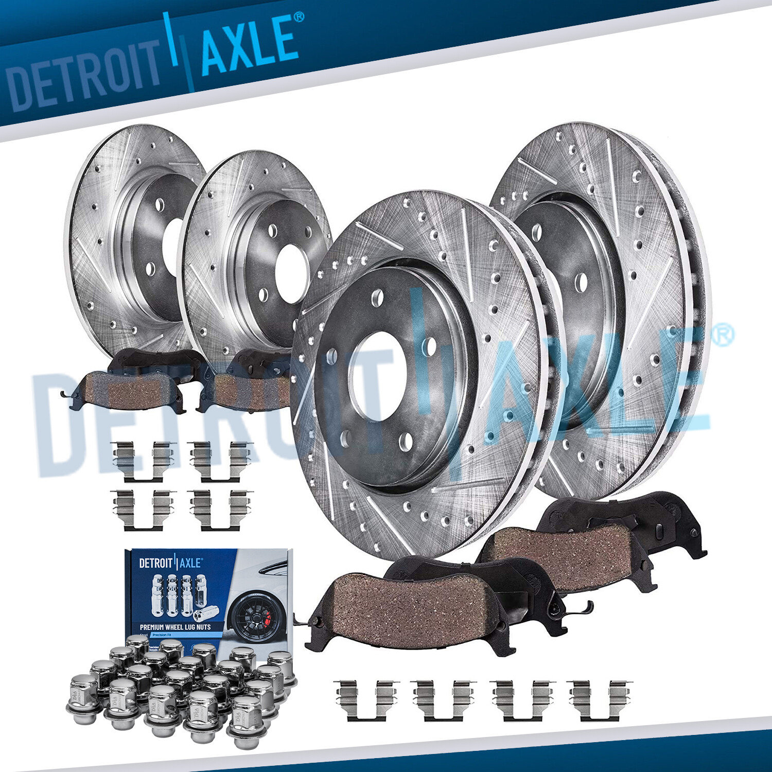 Front Rear Drilled Rotor Brake Pad w/20pc Wheel Lugnut for 2007-13 Nissan Altima