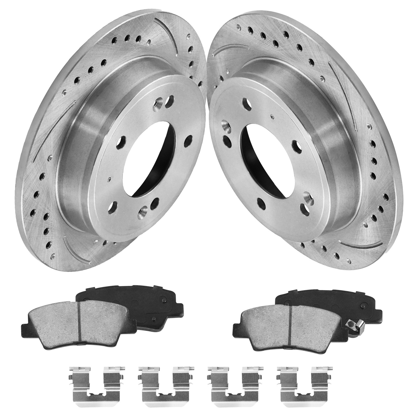 Rear Drilled Slotted Rotors + Pads for Hyundai Elantra Veloster Kia Forte Soul