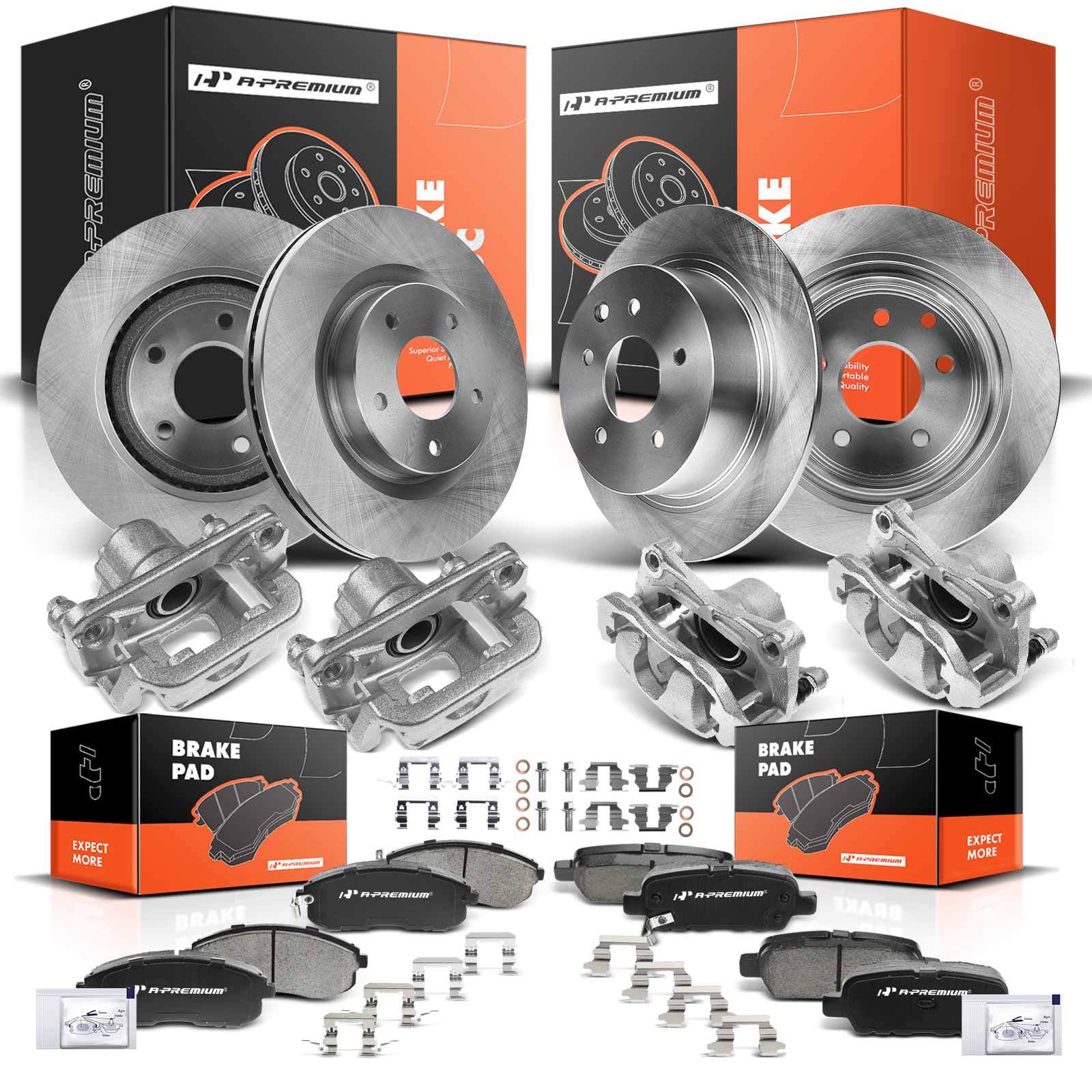 Front & Rear Disc Rotors & Brake Pad & Brake Caliper for Nissan Altima 2007-2010