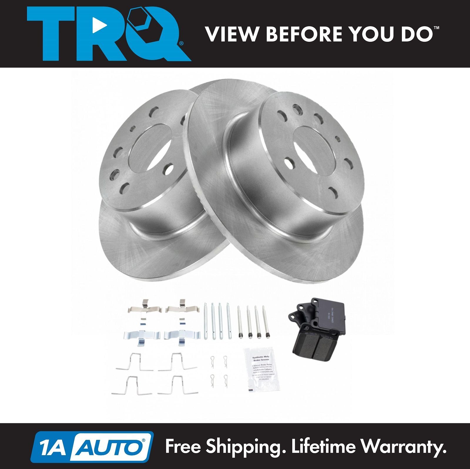TRQ Rear Brake Rotor And Ceramic Pad Pair Set Kit & 1154200072 for Mercedes