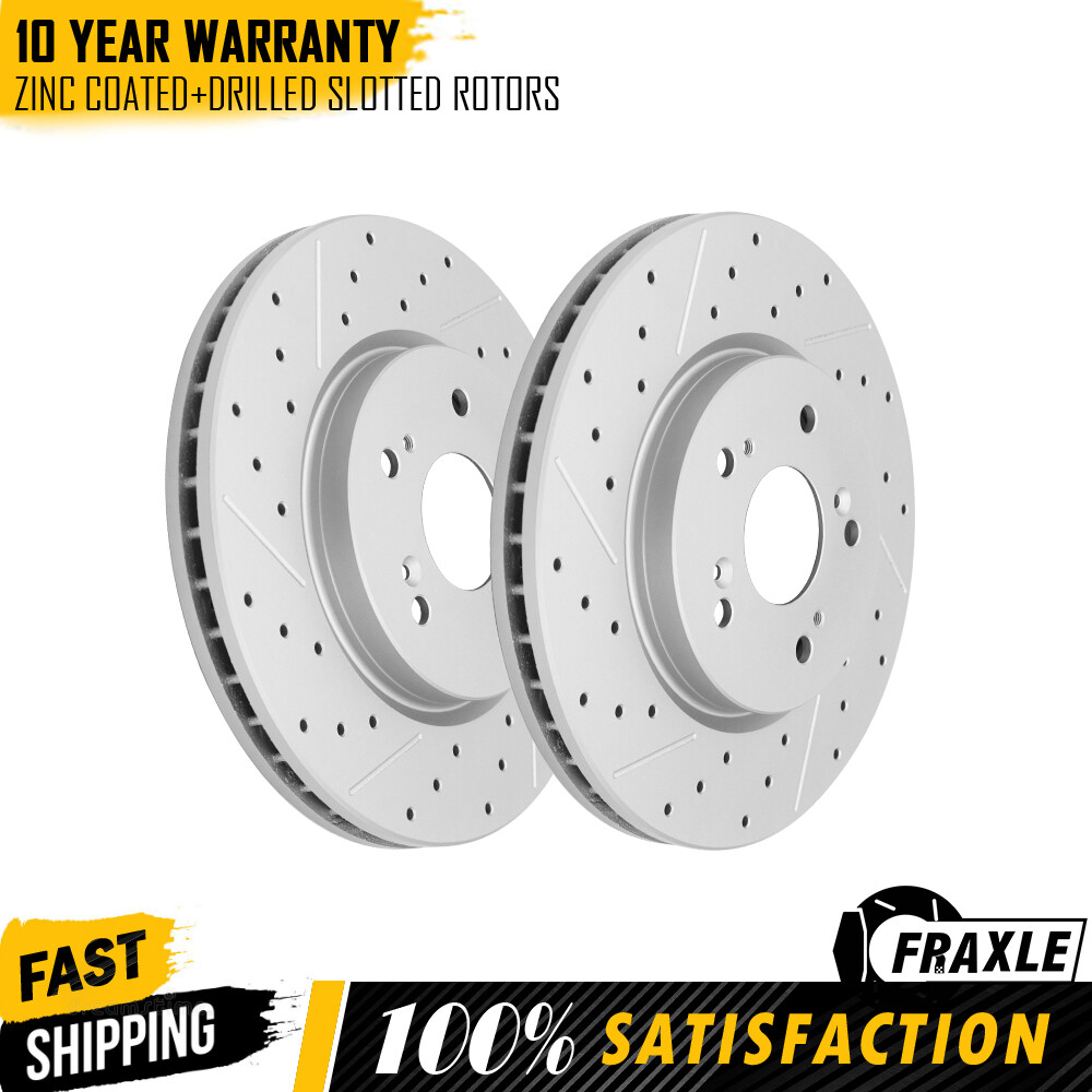 Pair Front Drilled Disc Brake Rotors for Acura 2007 2008 2009 2010 2011 2012
