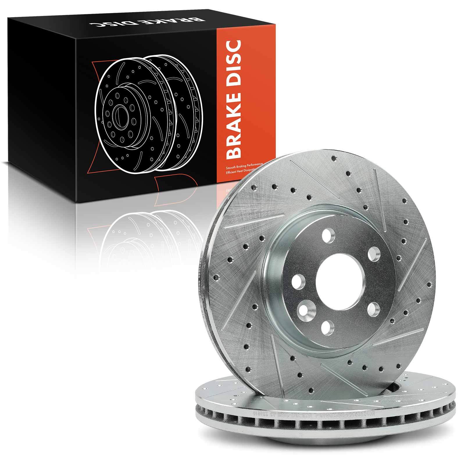 2x Front Left & Right Drilled Brake Rotors for Volvo S60 S80 V60 XC70 Land Rover