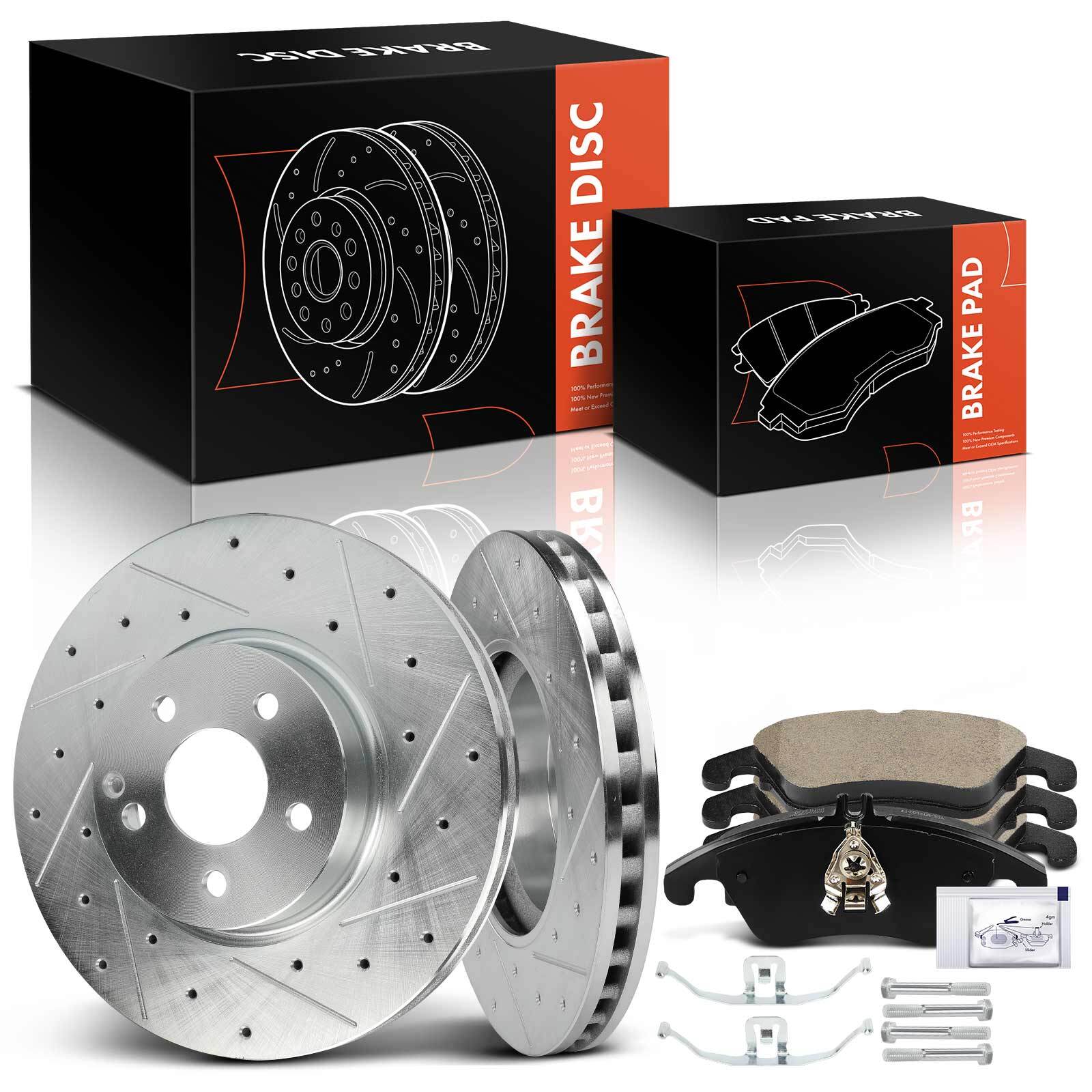Drilled Brake Rotor & Ceramic Brake Pad for Mercedes-Benz E350 E400 C300 Front