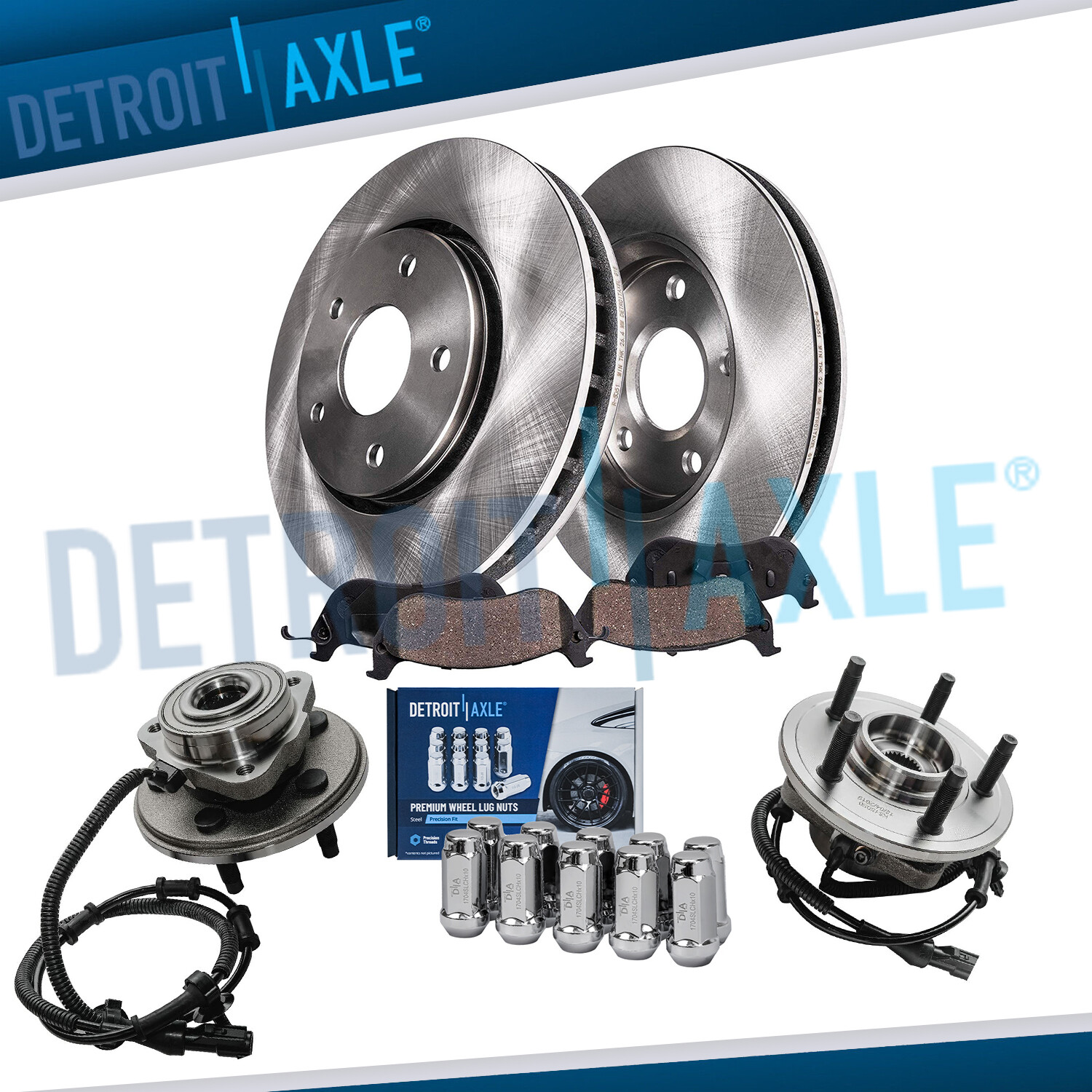 Front Disc Rotors Brake Pad Wheel Hubs +10pc Lugnuts for 2002-2005 Ford Explorer