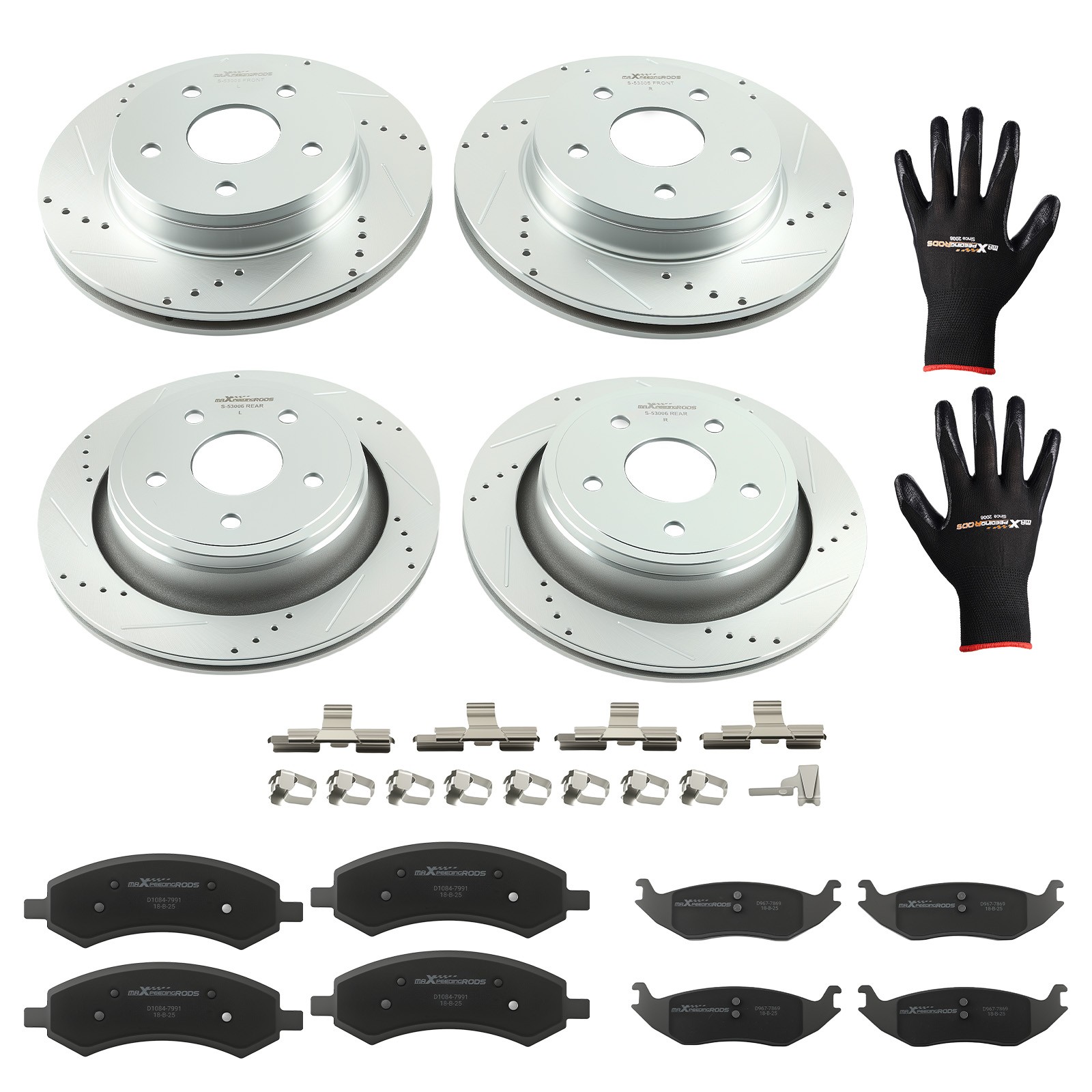 Front Rear Brake Disc Rotors+Brake Pads for Ram 1500 11-18/Chrysler Aspen 07-09