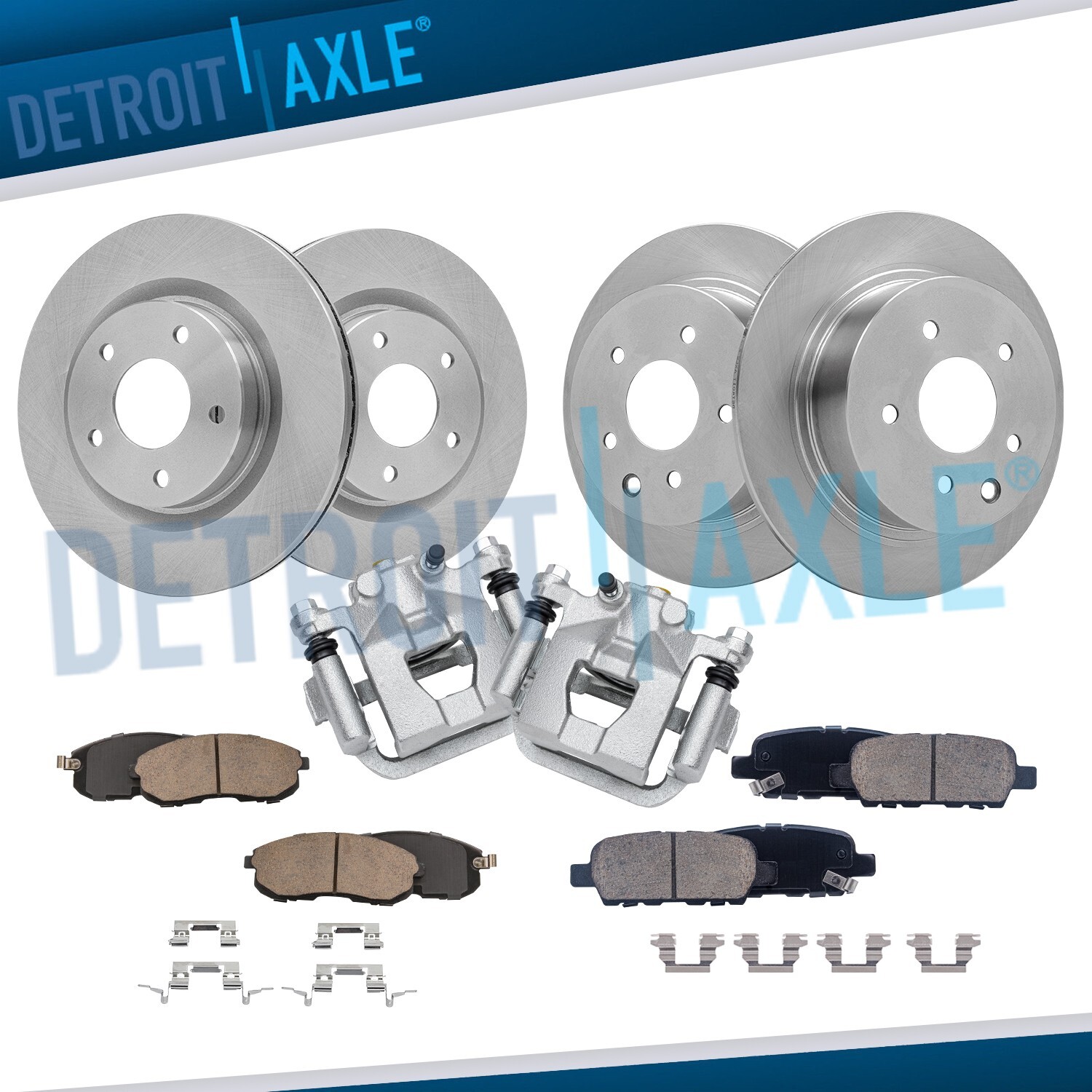 Front & Rear Disc Rotors Brake Pads + Rear Calipers for 2007-2013 Nissan Altima