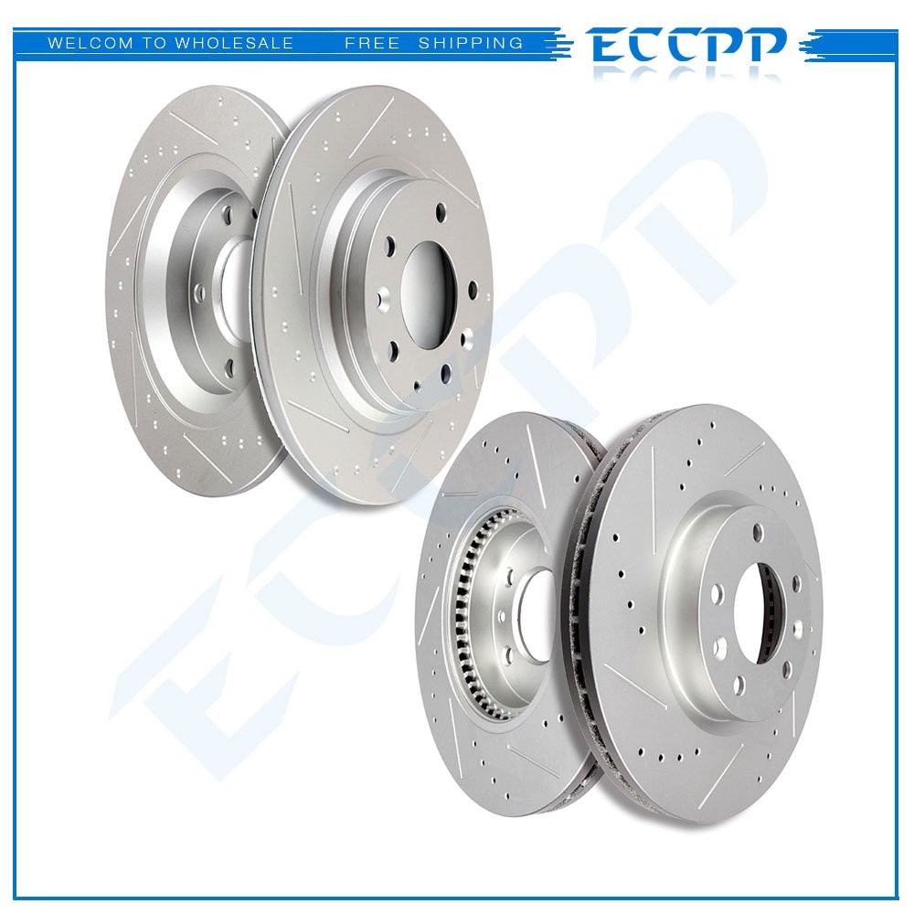 Front And Rear Drilled & Slotted Brake Rotors For 2006-2013 Mazda 6 Ford Fusion