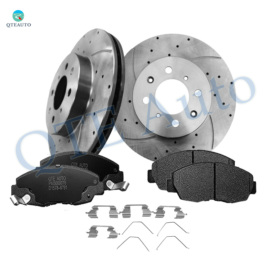 Set 6 Front Drilled Brake Rotors 262-Ceramic Brake Pad For 1996-2005 Honda Civic
