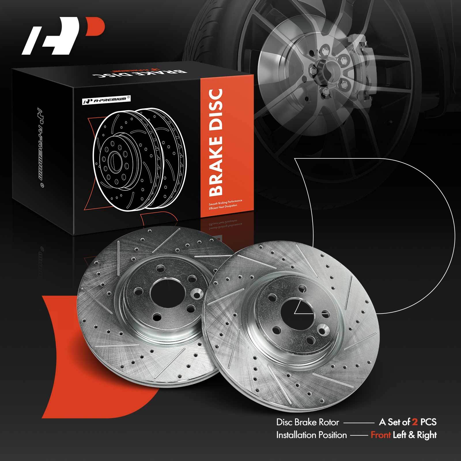A-Premium 2x Front Drilled Brake Rotor for Volvo S60 2012-2018 S80 V60 V70 XC70