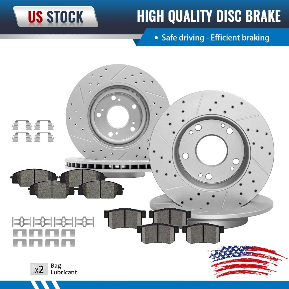 Front & Rear Drilled Slotted Rotors + Pads for 2007-2010 Acura CSX Honda Civic