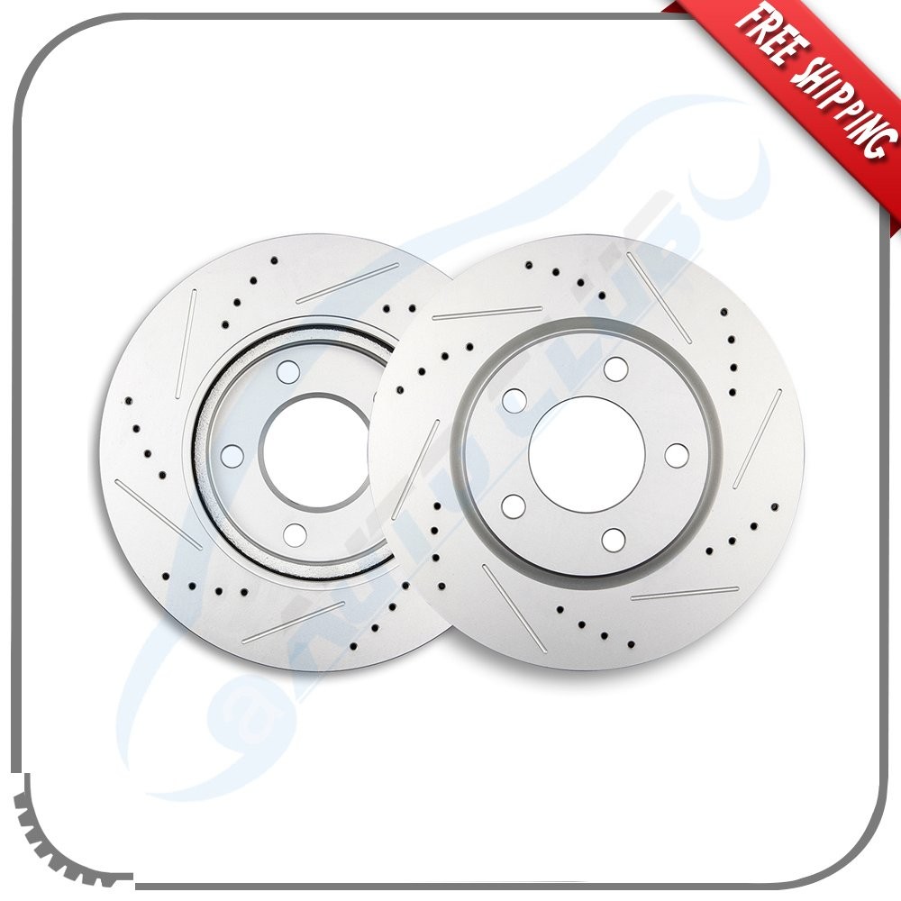 2X 28mm Thick Front Drilled & Slotted Brake Rotors For Dodge Caravan 2004-2007