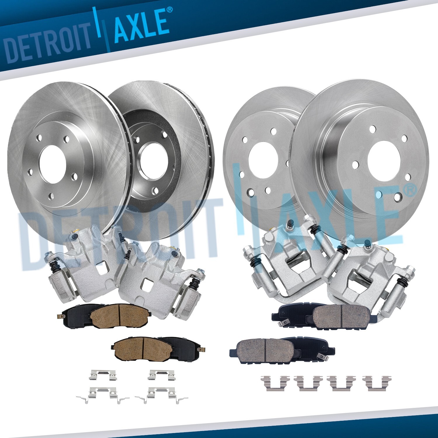 Front & Rear Rotors + Brake Calipers and Brake Pads for 2002-2006 Nissan Altima