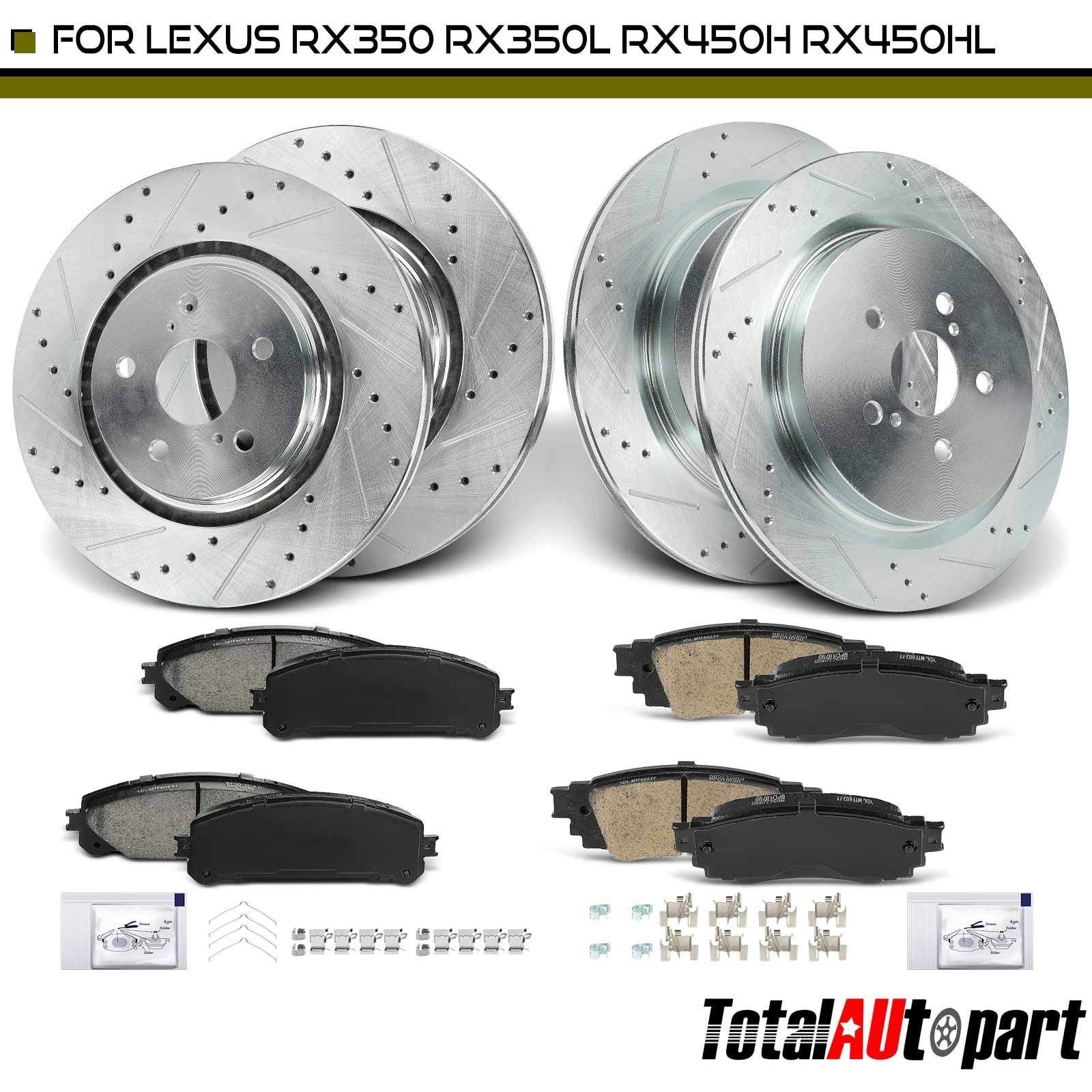 12Pcs Drilled Rotors & Brake Pads for Lexus RX350 2016-2020 RX450h Front & Rear