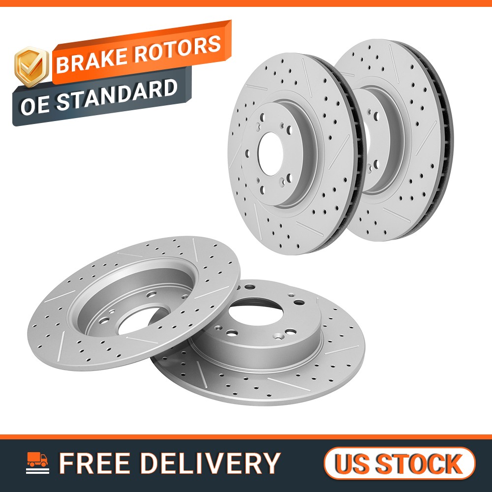 Front & Rear Drilled & Slotted Brake Rotors for Honda Civic Acura CSX