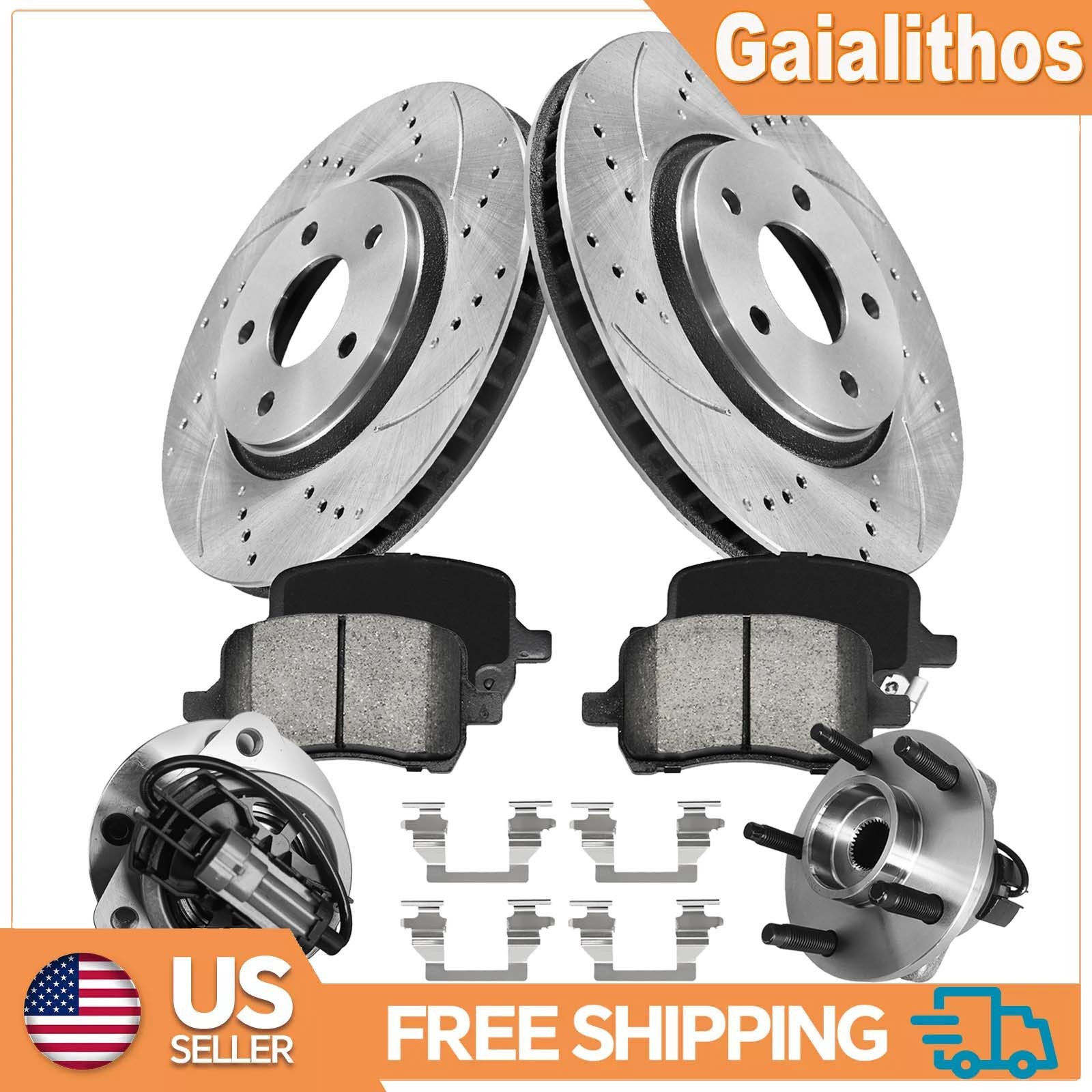 Front Drilled Slotted Brake Rotors Pads Hubs for Chevy Cobalt 04-07 Saturn Ion