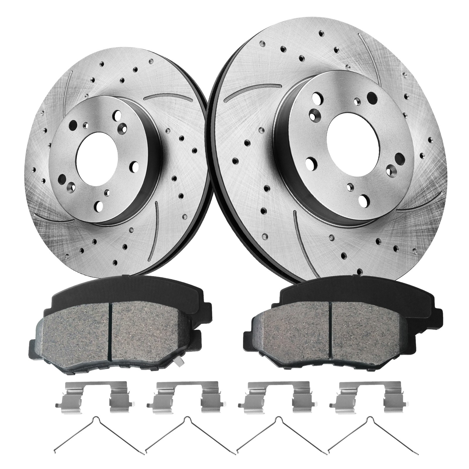 Front Rear Drilled Slotted Brake Rotors Ceramic Pads for 08-17 Honda Accord 2.4L