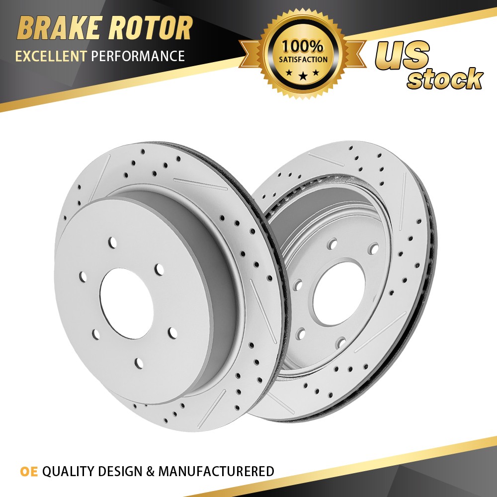 Rear Drilled Disc Brake Rotors Pair for Nissan, TITAN 2017-2024, 4WD RWD V8 5.6L