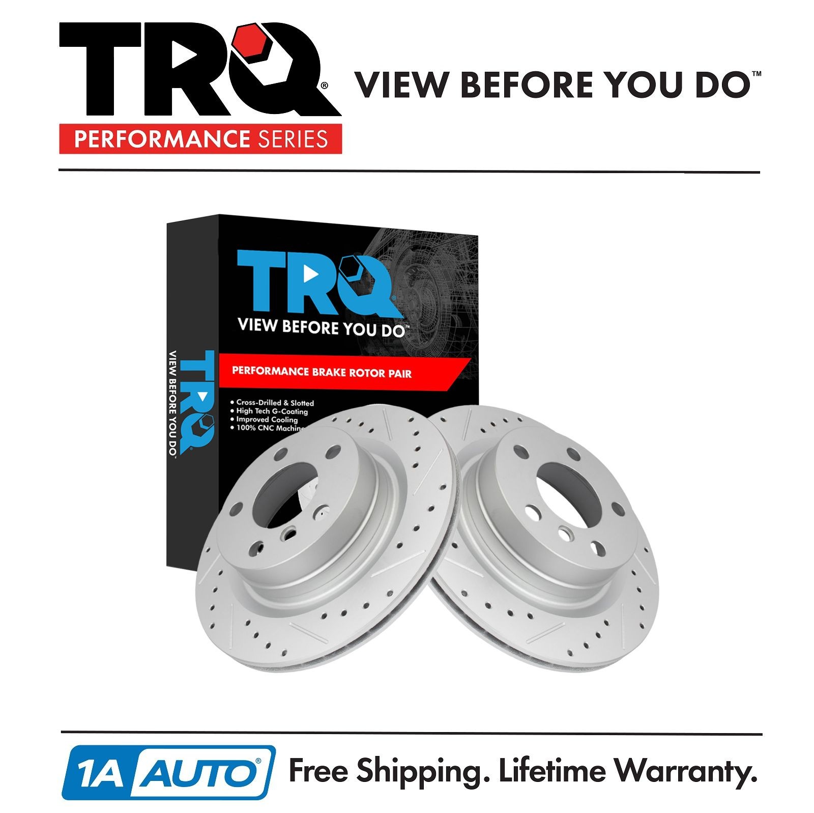 TRQ Performance Rear Brake Rotors Set Premium G-Coated Slotted Drilled Fits BMW