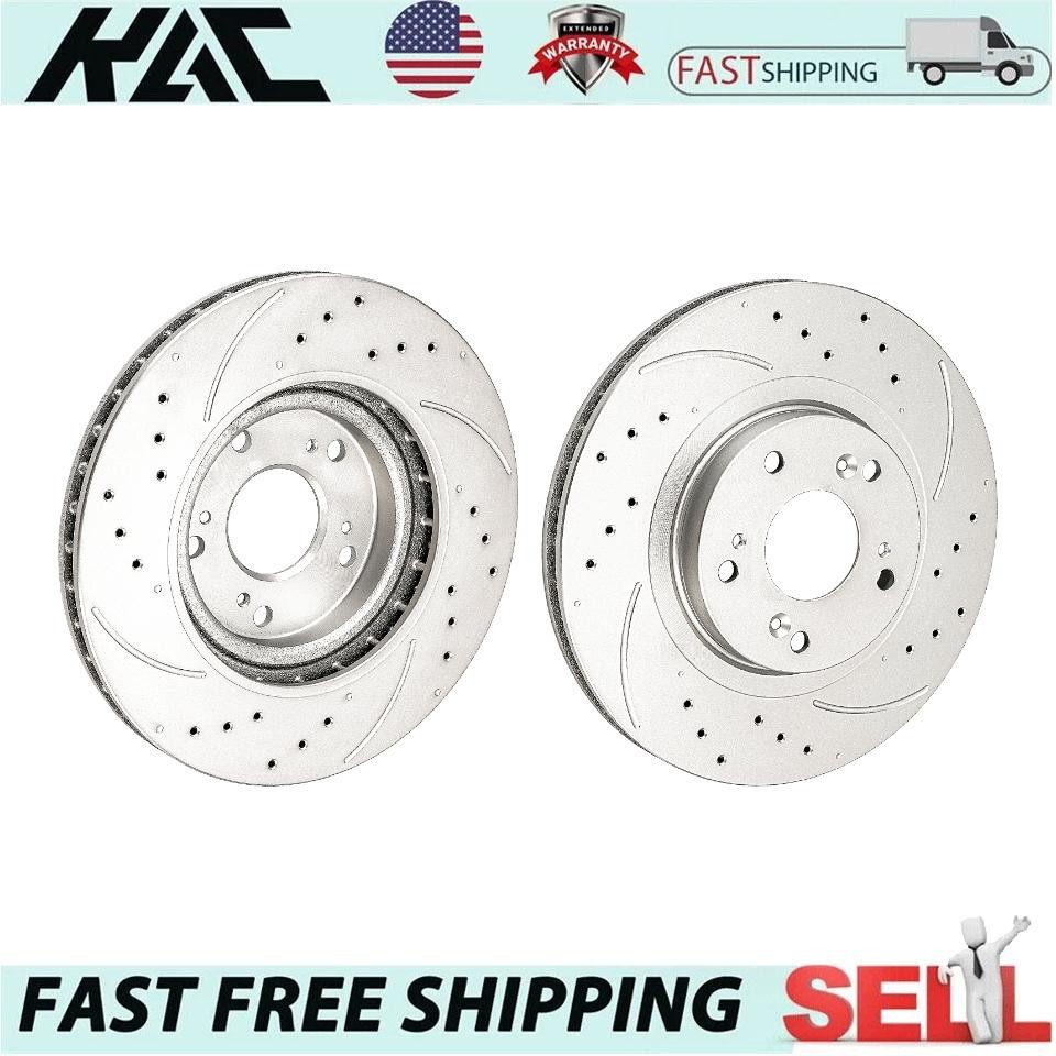 Geomet Zinc Coated Front Drilled Slotted Brake Rotors For 2002-2006 Acura RSX