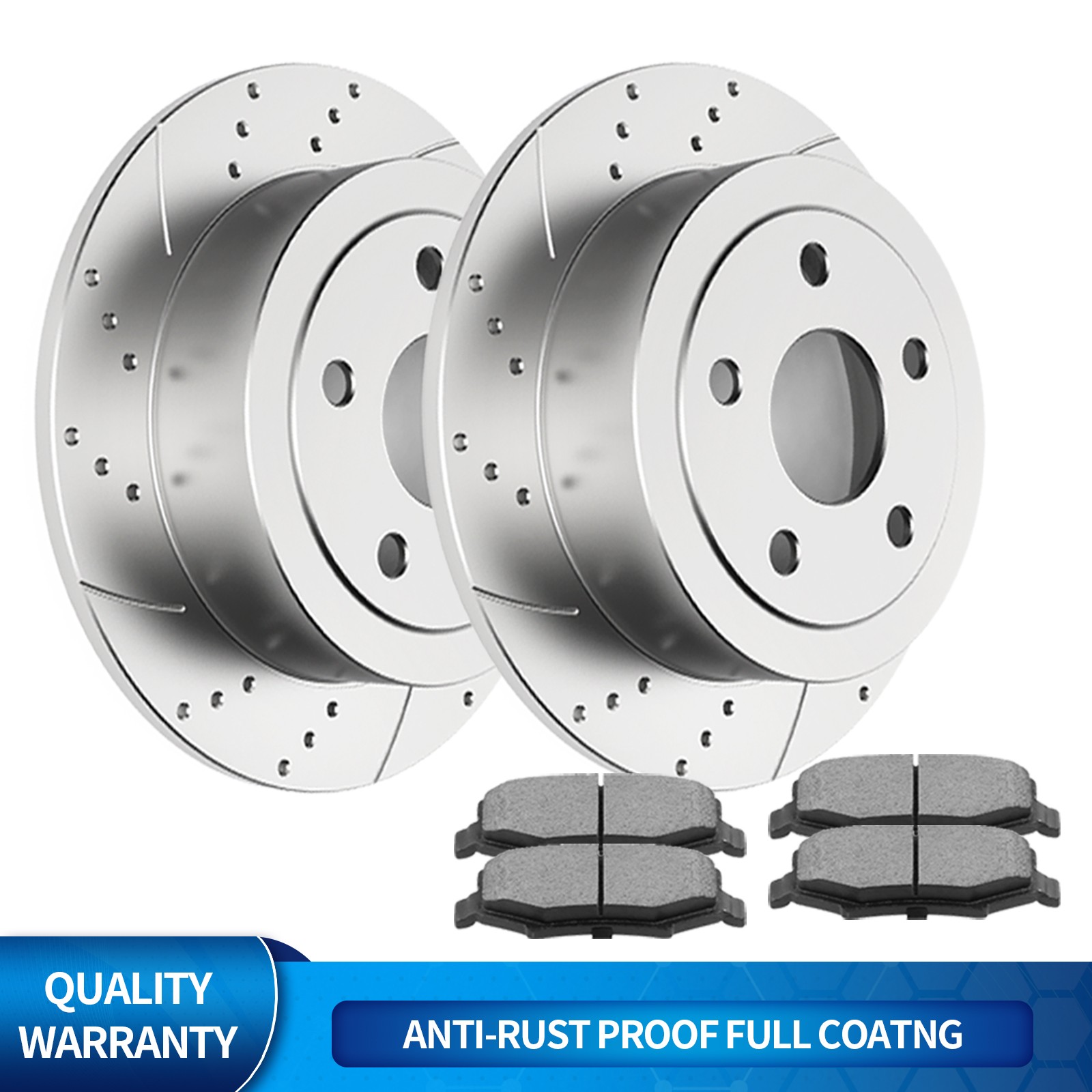 REAR Drilled Discs Rotors Ceramic Brake Pads Fit 2007 – 2017 Jeep Wrangler JK