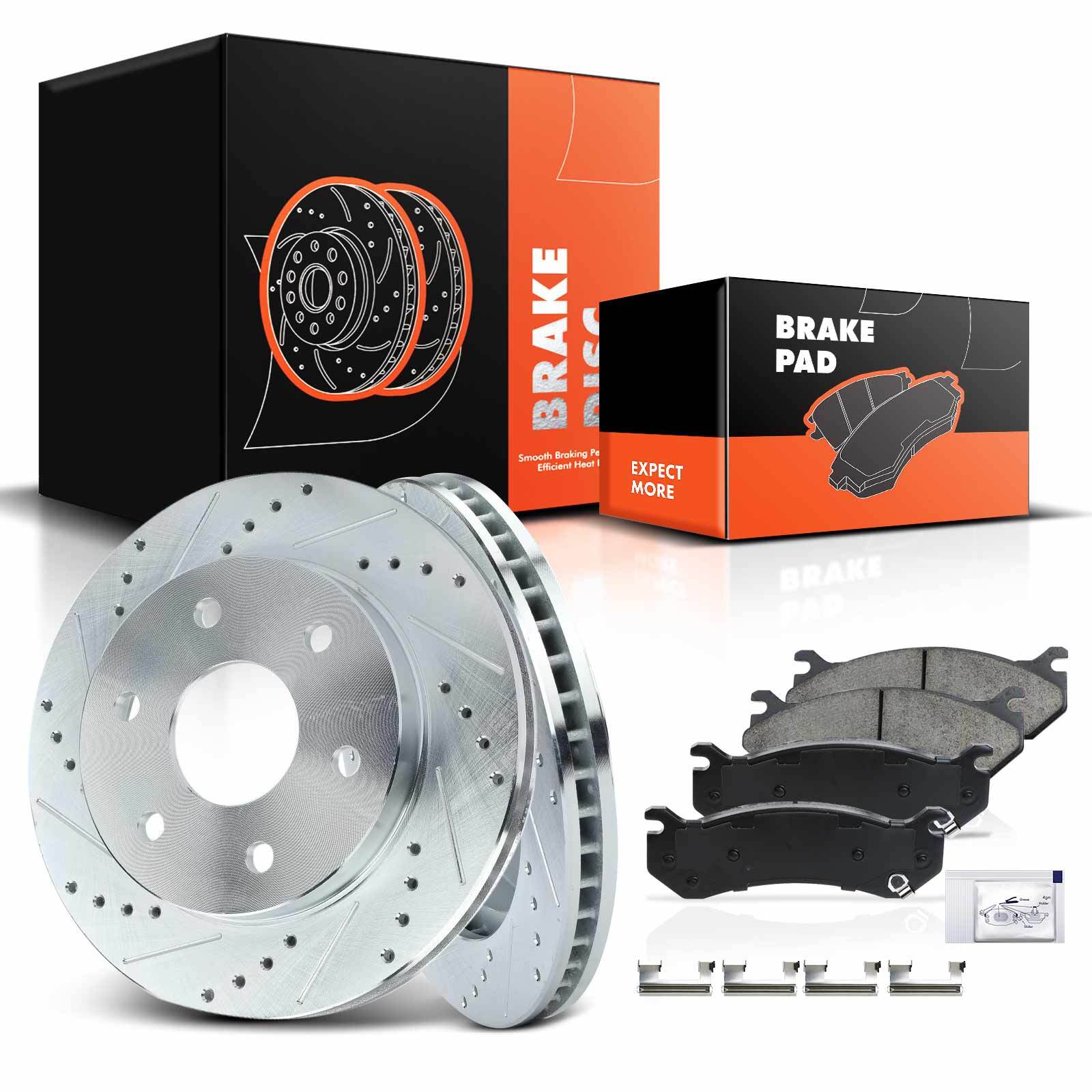 Front Drilled Rotor & Ceramic Brake Pads for Chevy Silverado 1500 GMC Cadillac