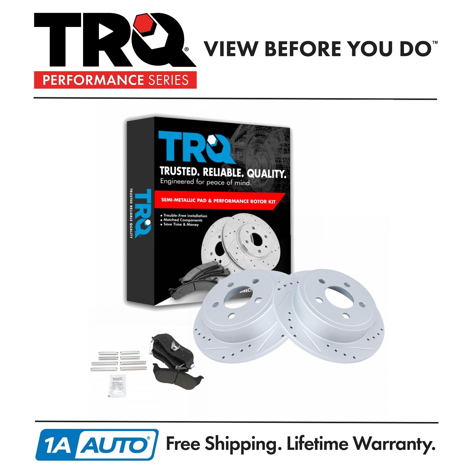 TRQ Performance Drilled Slotted Brake Rotor & Posi Metallic Pad Rear Set