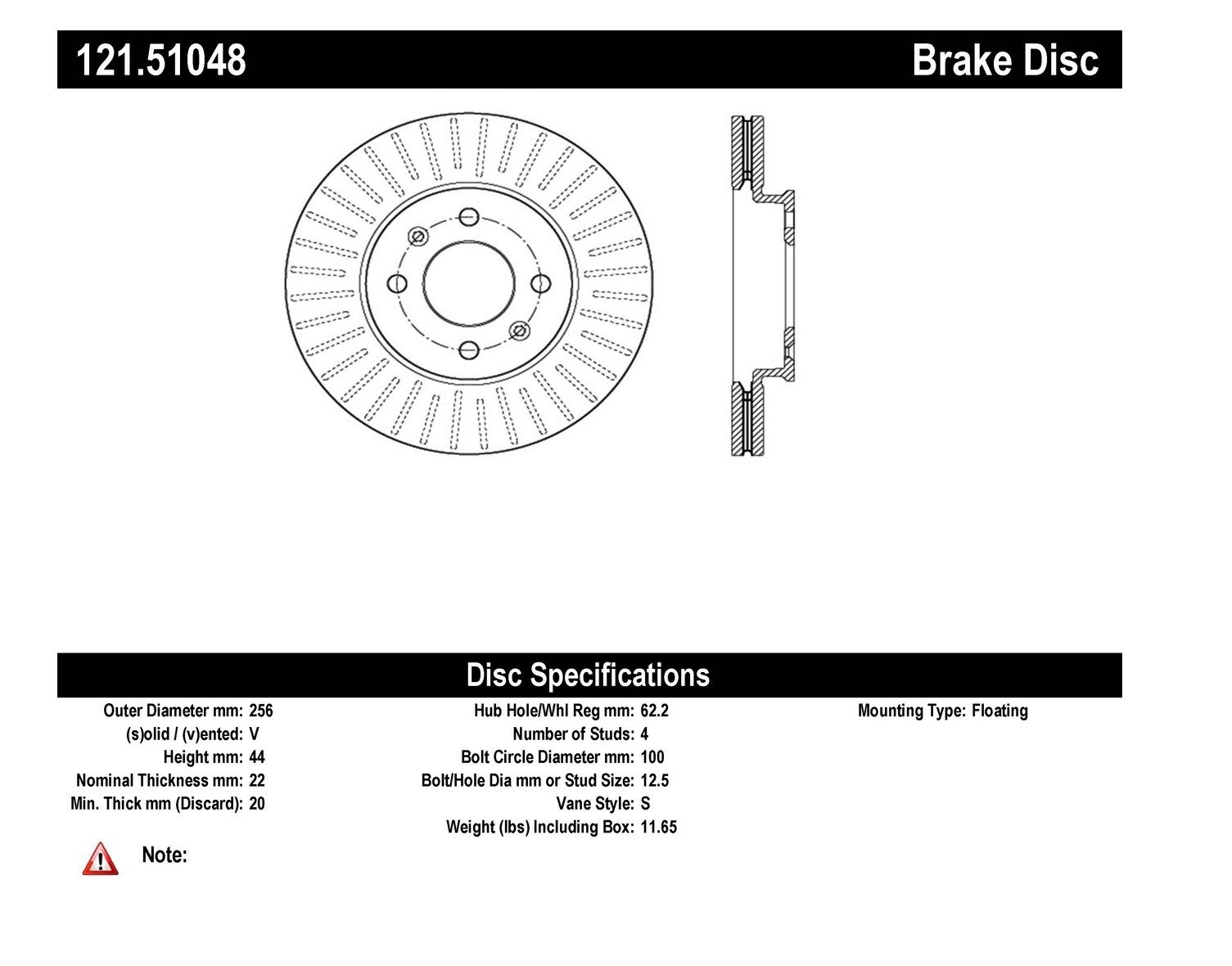 Centric Front Disc Brake Rotor for Rio, Accent, Attitude (121.51048)
