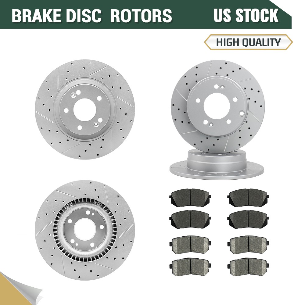 Front Rear Drilled Rotors And Ceramic Pads Kit for Hyundai Tucson Kia Cadenza