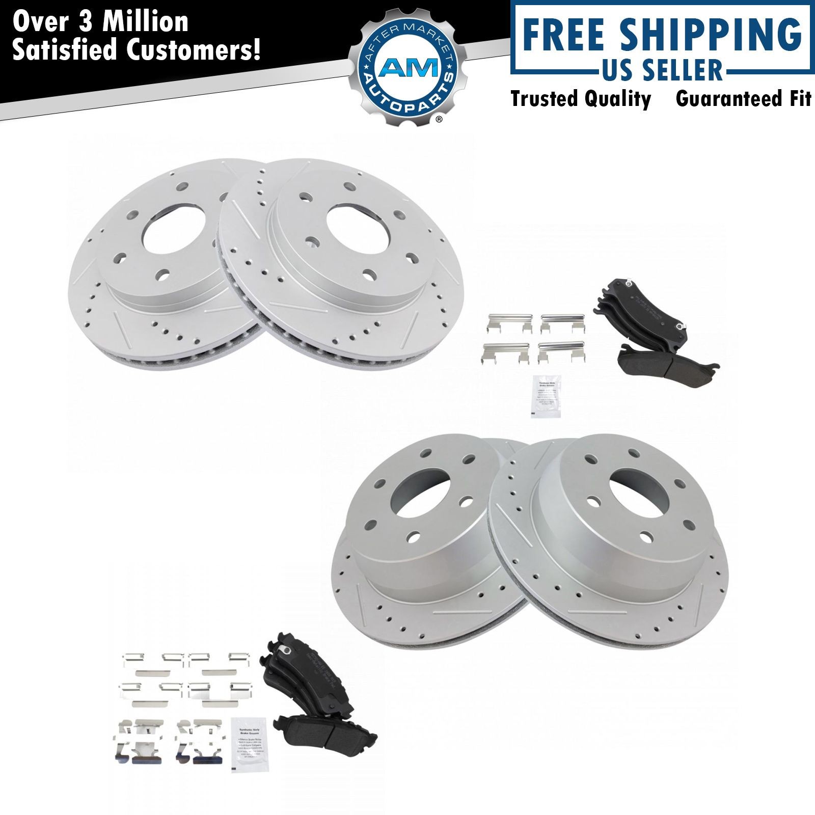 Rotor Brake Pad Posi Semi Metallic Performance Drilled Slotted Kit