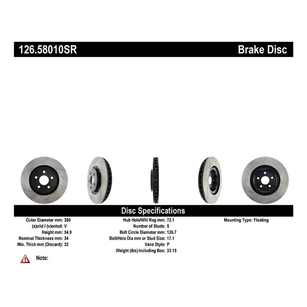 StopTech 126.58010SR Front Right Slotted Brake Rotor for 2012-20 Grand Cherokee