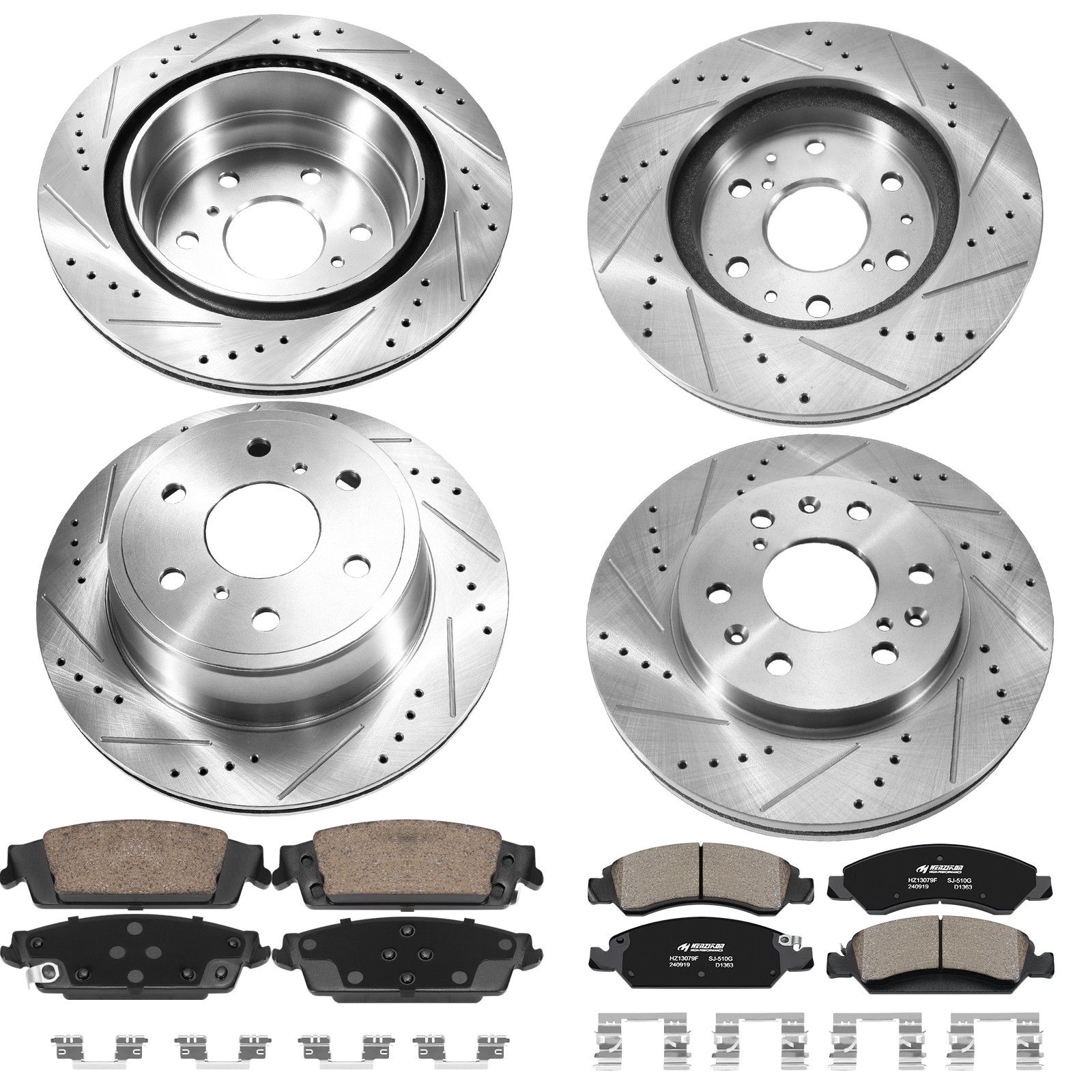 Heavy Duty Truck Tow Drilled Rotors + Low Dust Ceramic Brake Pad Set Fit GMC