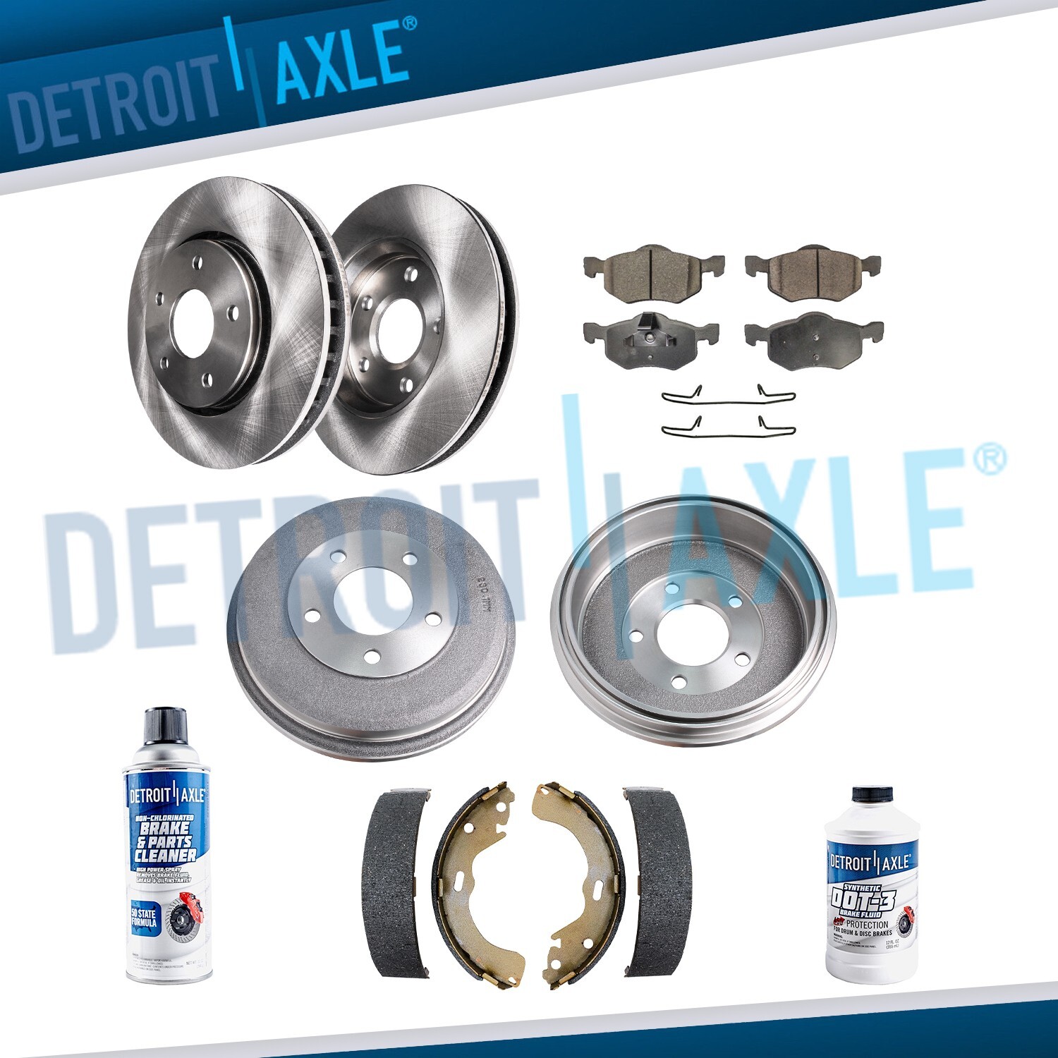 Front Rotors Ceramic Brake Pads + Rear Drums Shoes for Ford Escape Mazda Tribute