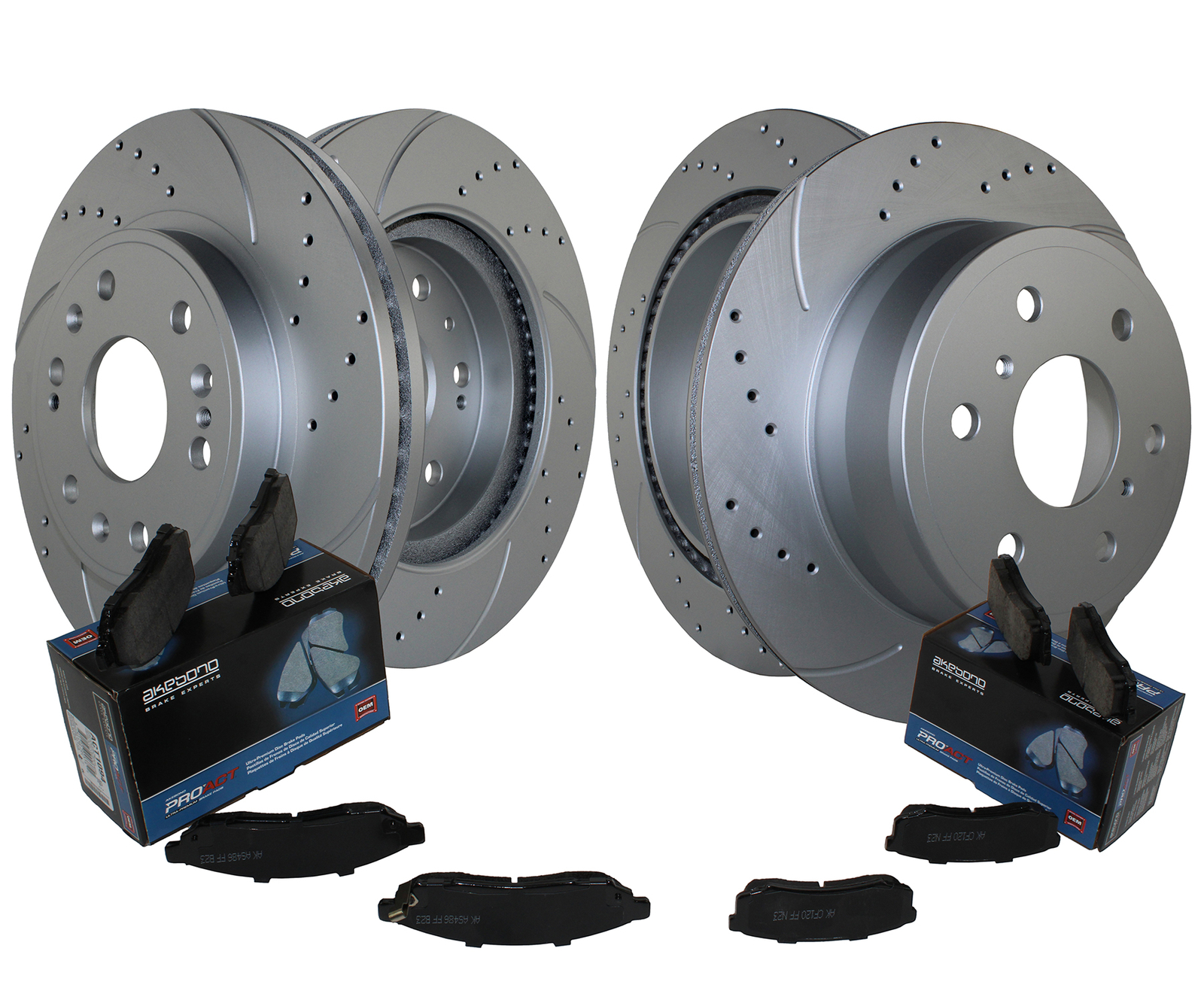 Front Rear Brake Kit Drilled Rotors Akebono ProACT Ceramic Pads For Escalade ESV
