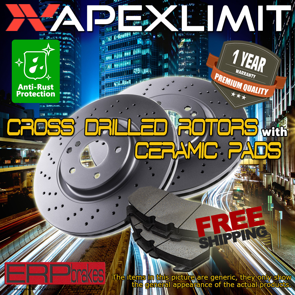 Front Cross Dril Rotors & Ceramic Pads for 2002-2005 Chevy Avalanche 2500 8.1L