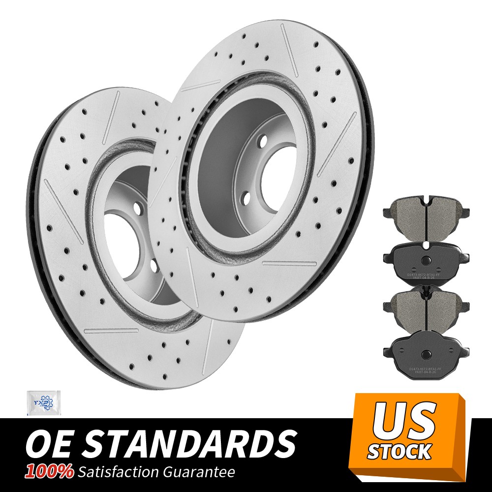 12.99 inch (330mm) Rear Drilled Disc Rotors Ceramic Brake Pads for BMW X3 X4