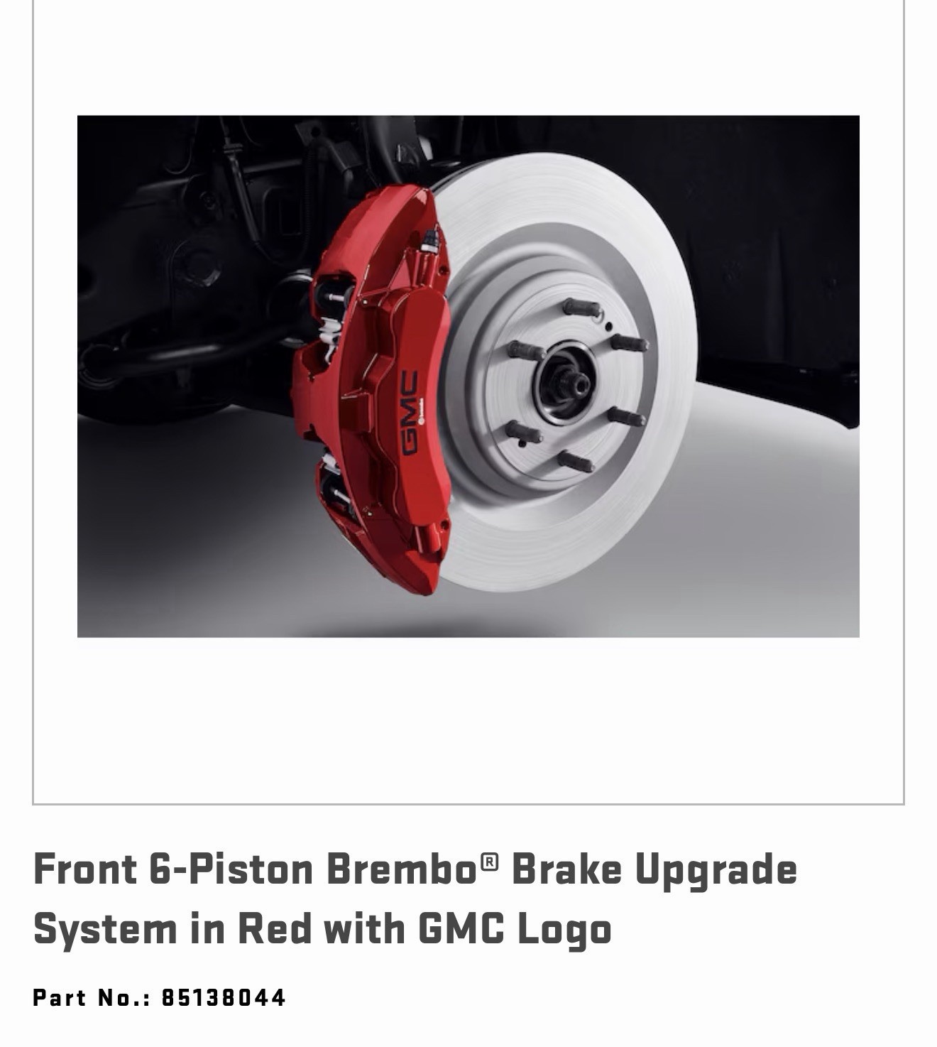 Front 6-Piston Brembo® Brake Upgrade System in Red with GMC Logo Part: 85138044