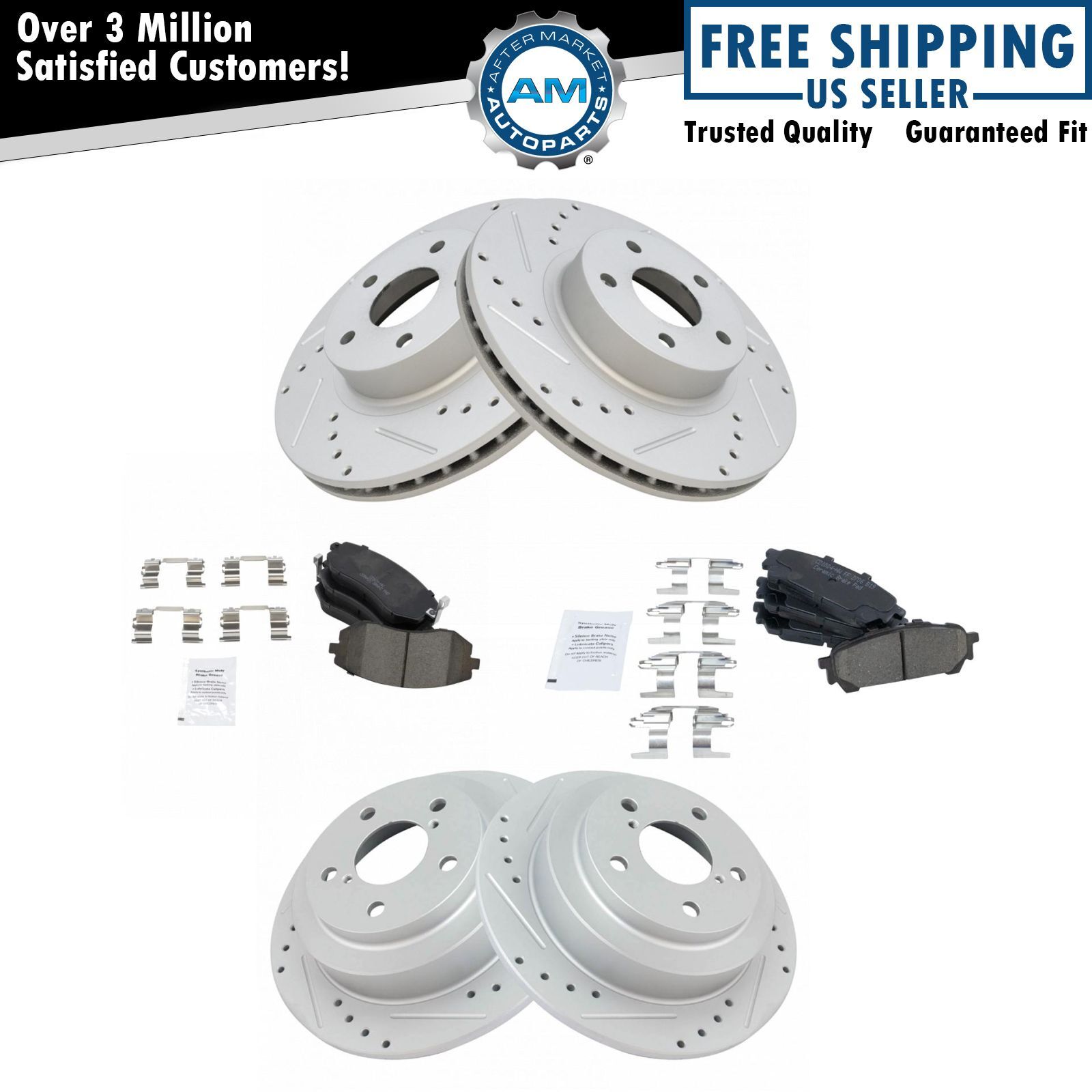 Front & Rear Performance Drilled Slotted Rotor & Ceramic Brake Pad Kit